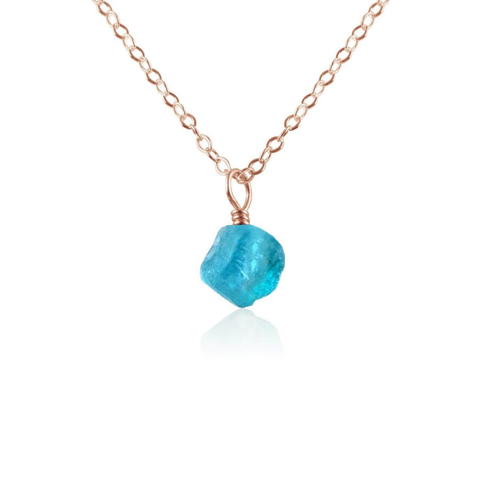 Tiny Raw Apatite Crystal Pendant Necklace - Tiny Raw Apatite Crystal Pendant Necklace - 14k Rose Gold Fill / Cable - Luna Tide Handmade Crystal Jewellery