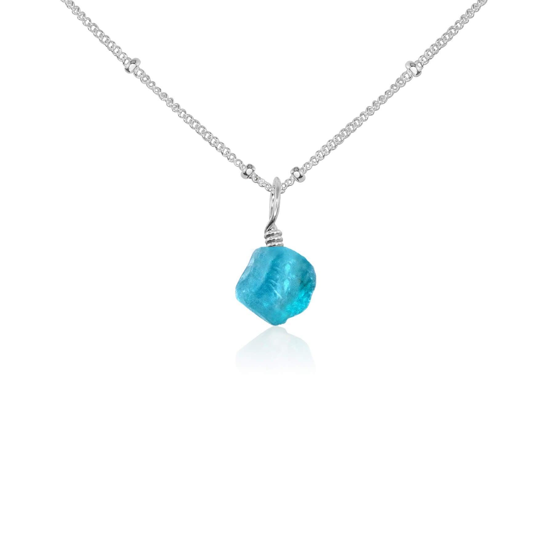 Tiny Raw Apatite Crystal Pendant Necklace - Tiny Raw Apatite Crystal Pendant Necklace - Sterling Silver / Satellite - Luna Tide Handmade Crystal Jewellery
