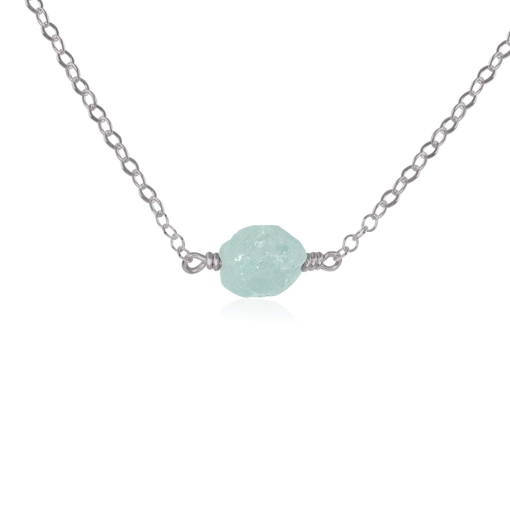 Tiny Raw Aquamarine Crystal Nugget Necklace - Tiny Raw Aquamarine Crystal Nugget Necklace - Stainless Steel - Luna Tide Handmade Crystal Jewellery