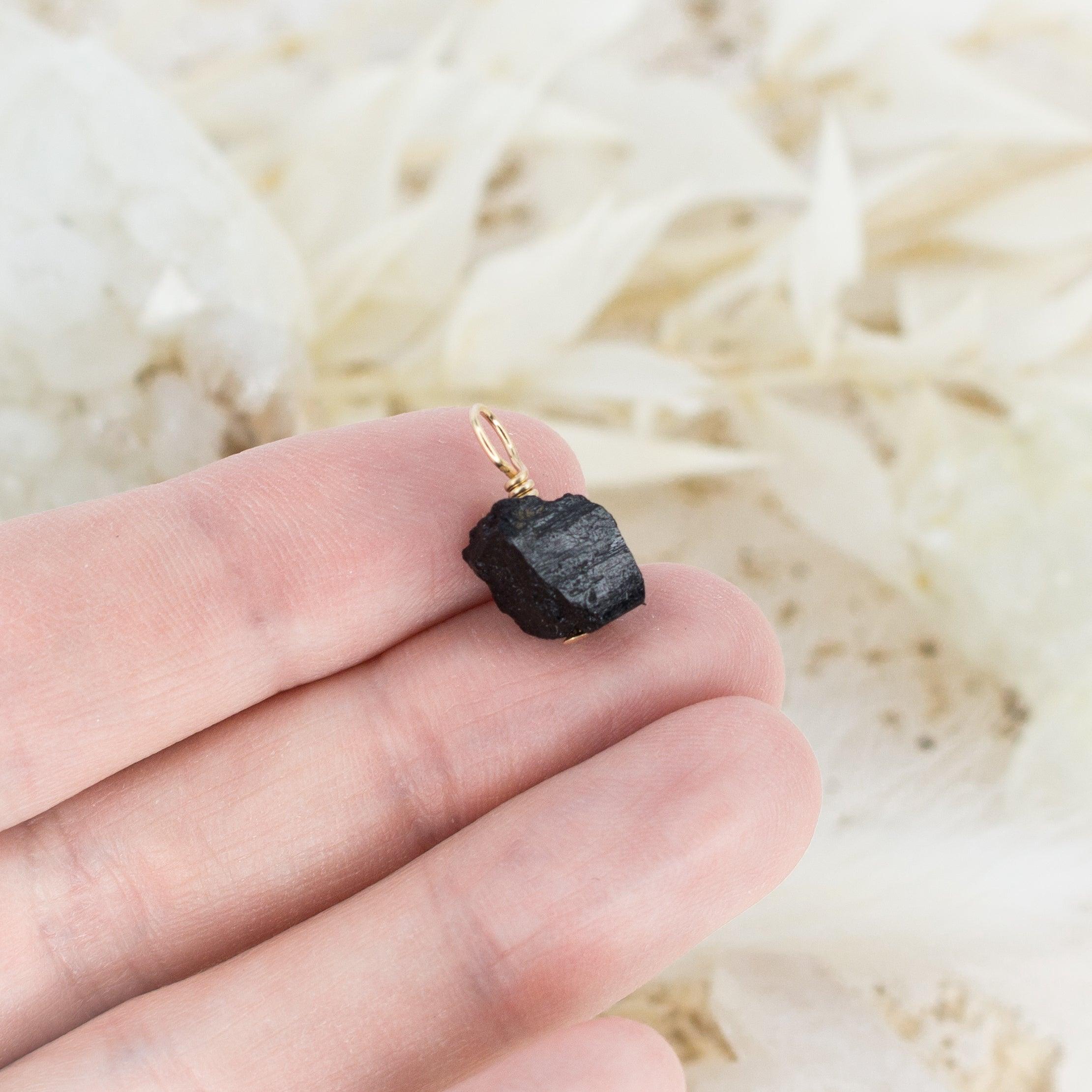 Tiny Raw Black Tourmaline Crystal Pendant - Tiny Raw Black Tourmaline Crystal Pendant - 14k Gold Fill - Luna Tide Handmade Crystal Jewellery