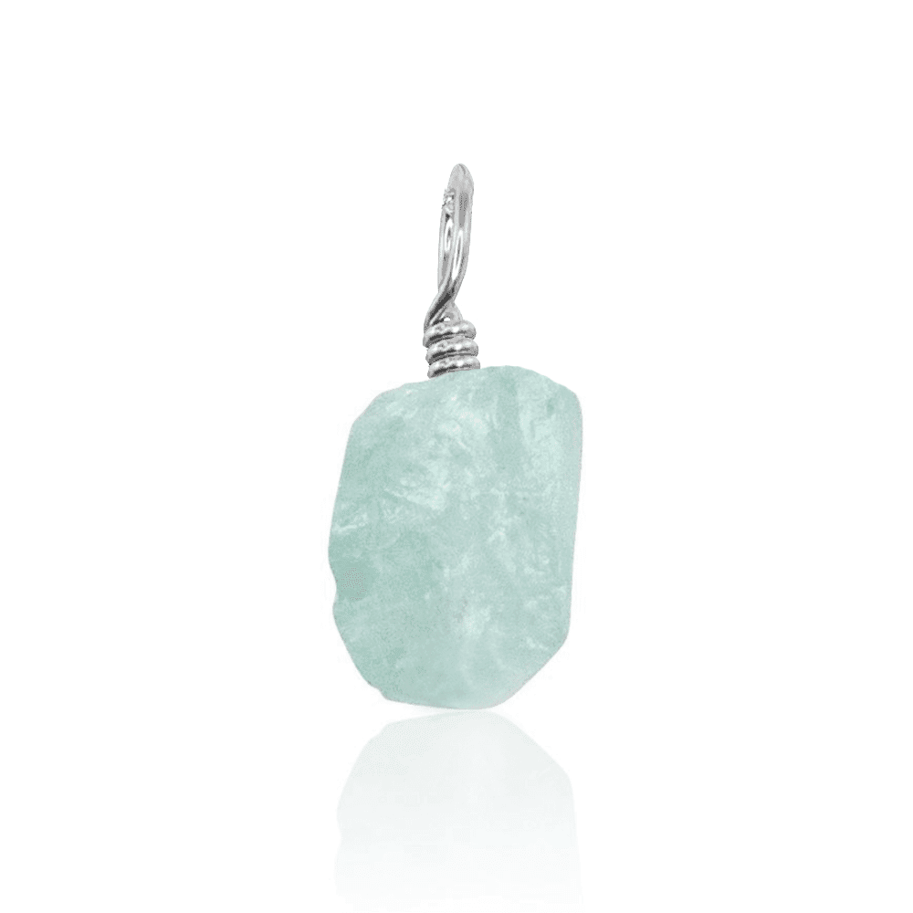 Tiny Raw Blue Aquamarine Crystal Pendant - Tiny Raw Blue Aquamarine Crystal Pendant - Sterling Silver - Luna Tide Handmade Crystal Jewellery