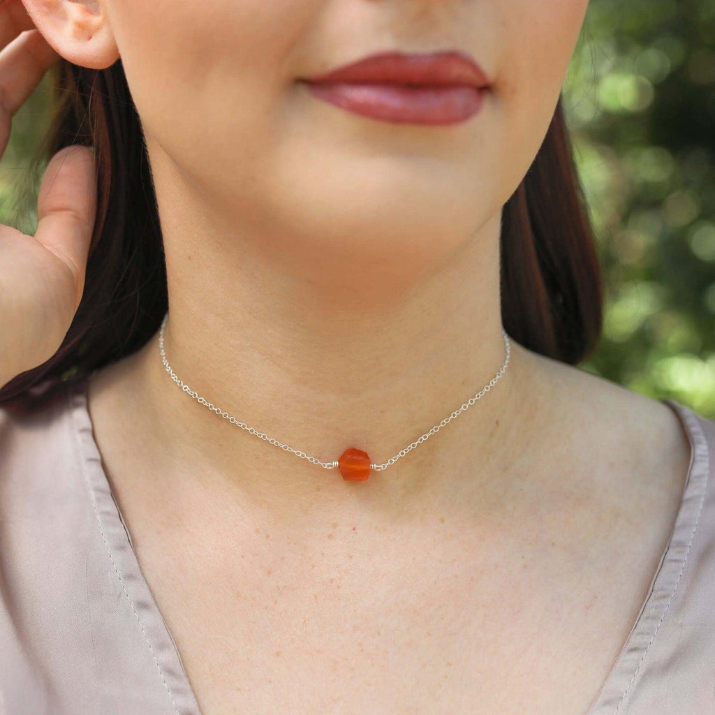 Tiny Raw Carnelian Crystal Nugget Choker - Tiny Raw Carnelian Crystal Nugget Choker - 14k Gold Fill - Luna Tide Handmade Crystal Jewellery