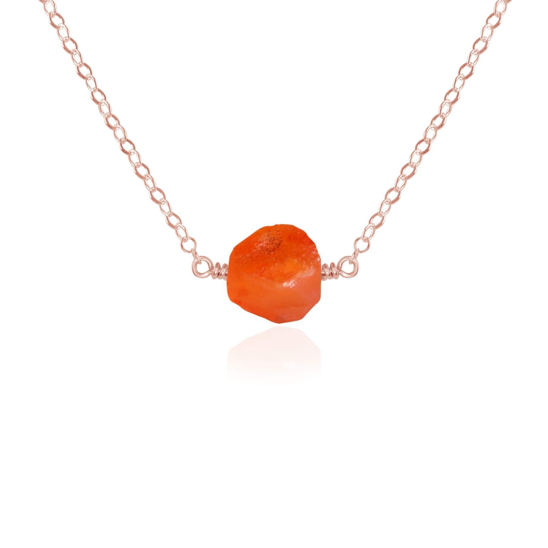 Tiny Raw Carnelian Crystal Nugget Necklace - Tiny Raw Carnelian Crystal Nugget Necklace - 14k Rose Gold Fill - Luna Tide Handmade Crystal Jewellery