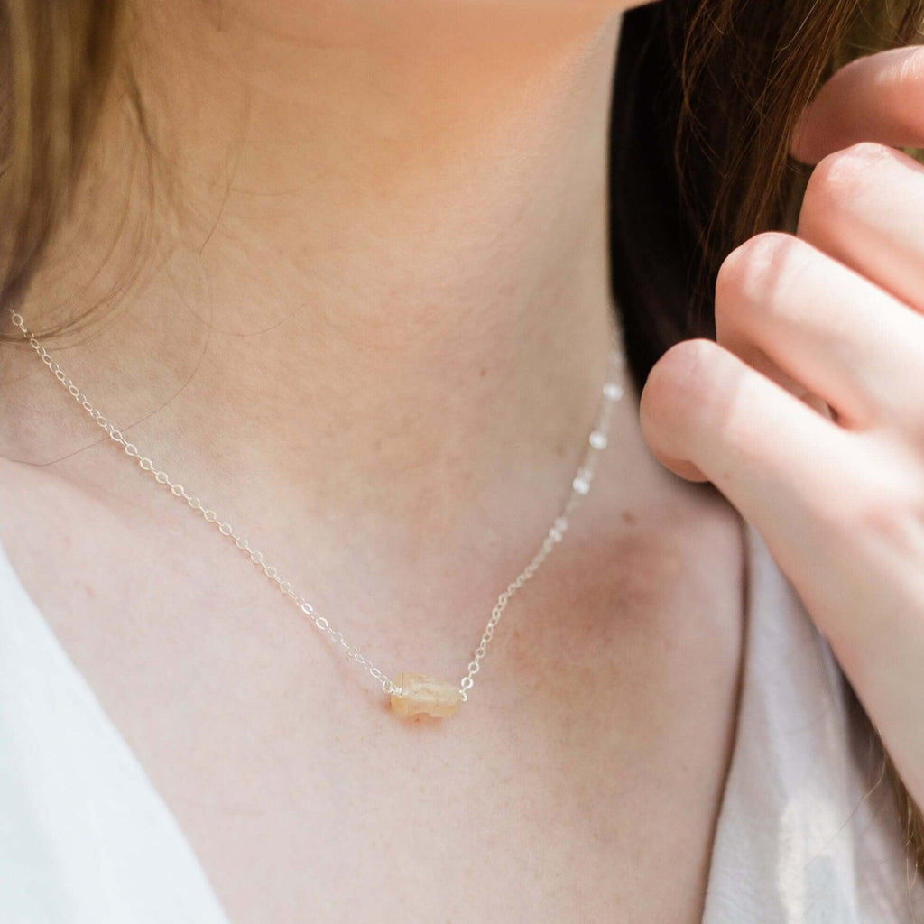 Tiny Raw Citrine Crystal Nugget Necklace - Tiny Raw Citrine Crystal Nugget Necklace - 14k Gold Fill - Luna Tide Handmade Crystal Jewellery