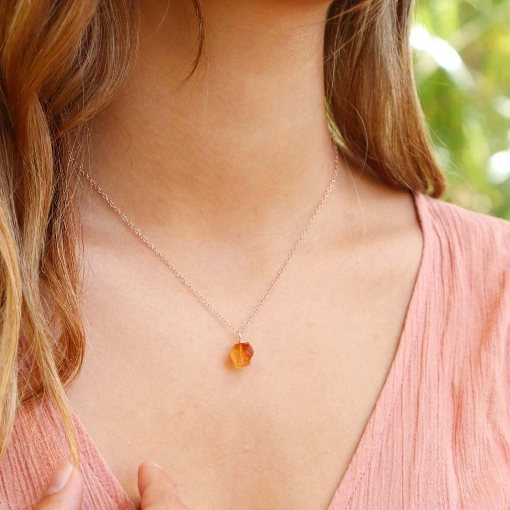 Tiny Raw Citrine Pendant Necklace - Tiny Raw Citrine Pendant Necklace - 14k Gold Fill / Cable - Luna Tide Handmade Crystal Jewellery