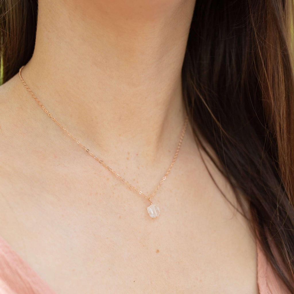 Tiny Raw Crystal Quartz Pendant Necklace - Tiny Raw Crystal Quartz Pendant Necklace - 14k Gold Fill / Cable - Luna Tide Handmade Crystal Jewellery