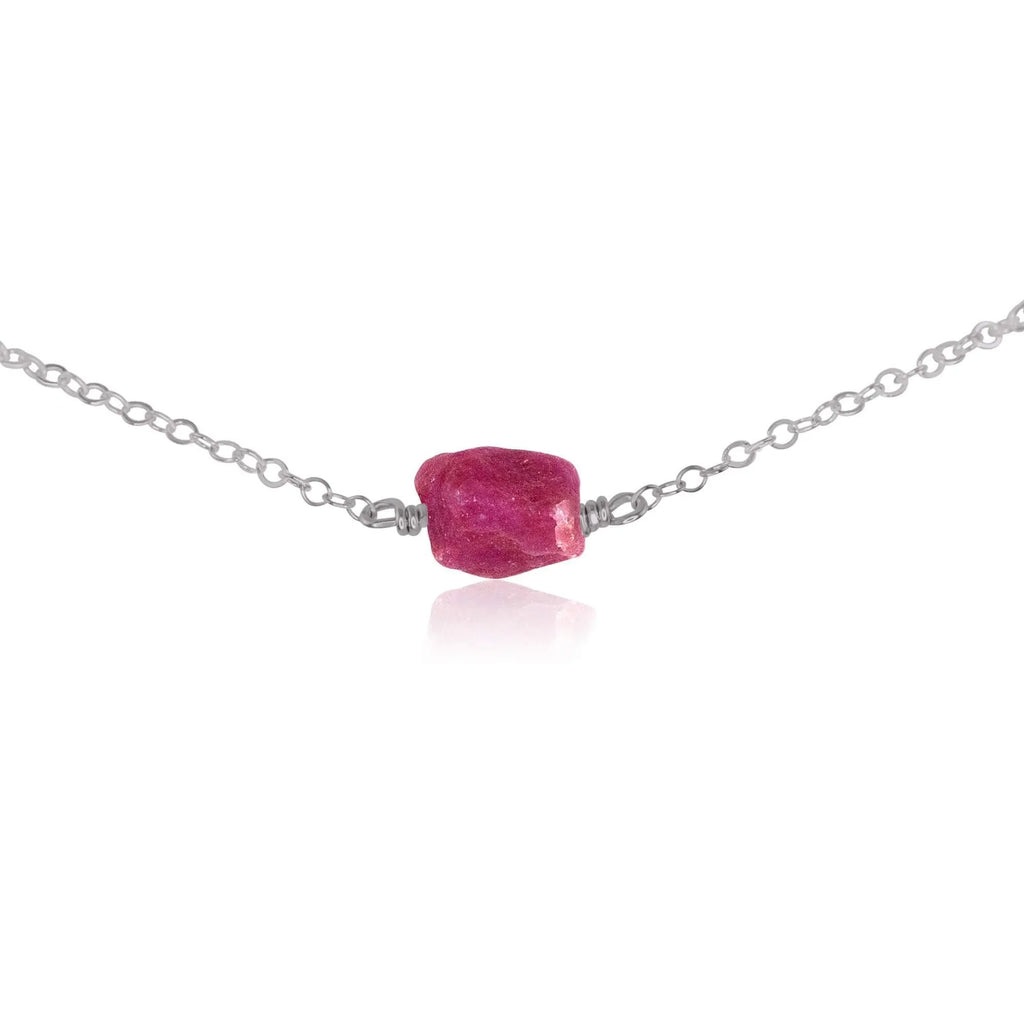 Tiny Raw Earth Red Ruby Crystal Nugget Choker - Tiny Raw Earth Red Ruby Crystal Nugget Choker - Stainless Steel - Luna Tide Handmade Crystal Jewellery