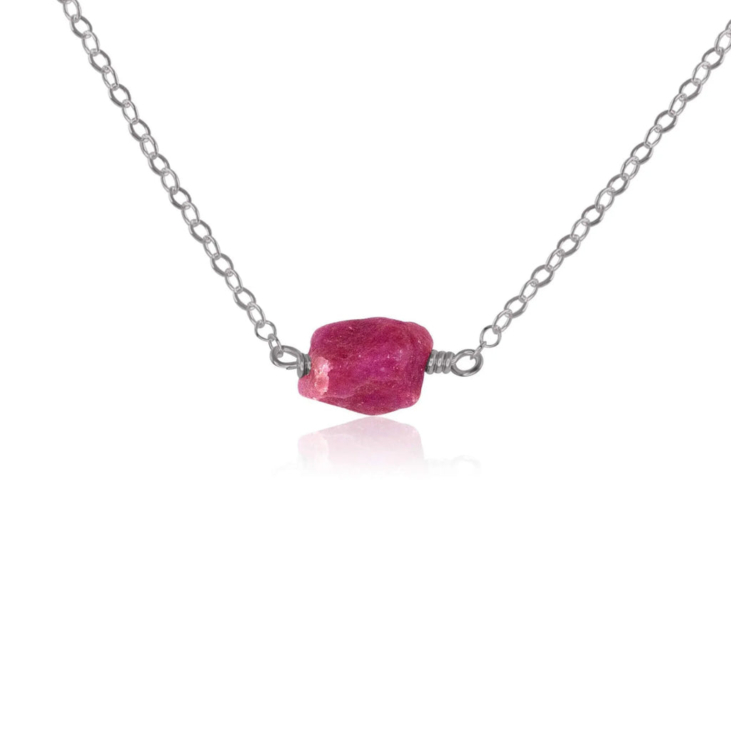 Tiny Raw Earth Red Ruby Crystal Nugget Necklace - Tiny Raw Earth Red Ruby Crystal Nugget Necklace - Stainless Steel - Luna Tide Handmade Crystal Jewellery