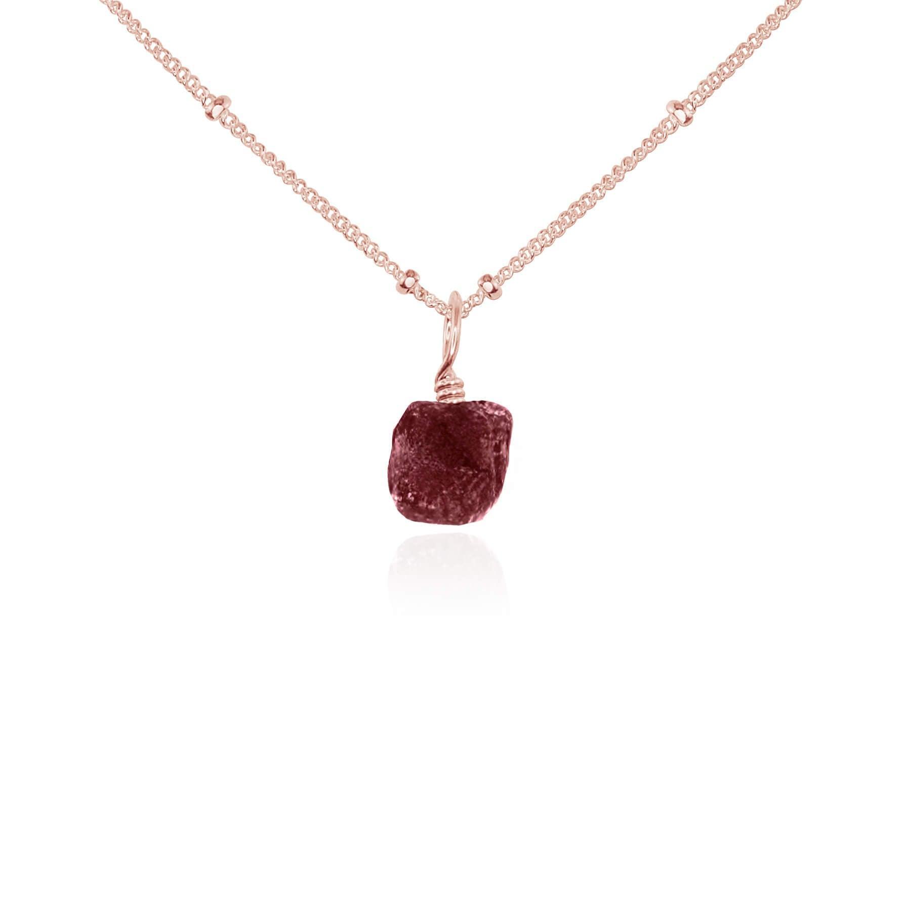 Tiny Raw Earth Red Ruby Pendant Necklace - Tiny Raw Earth Red Ruby Pendant Necklace - 14k Rose Gold Fill / Satellite - Luna Tide Handmade Crystal Jewellery