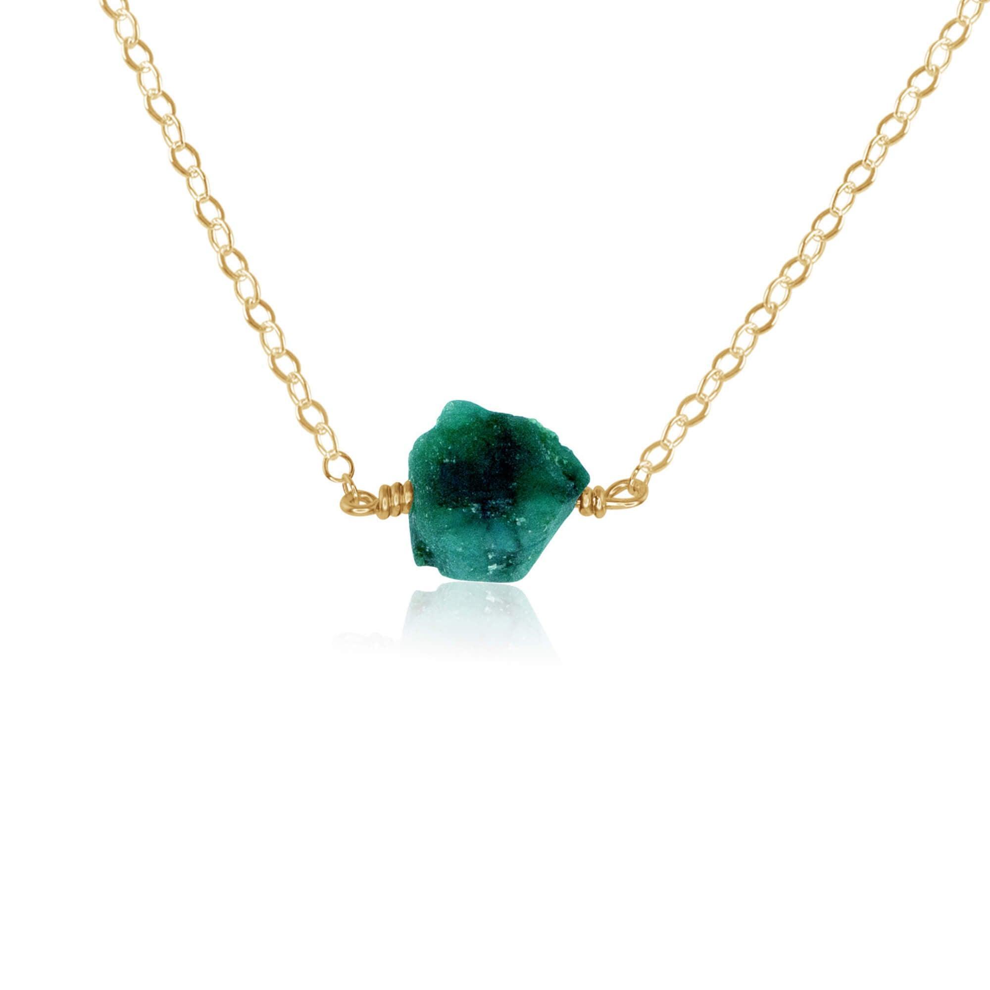 Tiny Raw Emerald Crystal Nugget Necklace - Tiny Raw Emerald Crystal Nugget Necklace - 14k Gold Fill - Luna Tide Handmade Crystal Jewellery