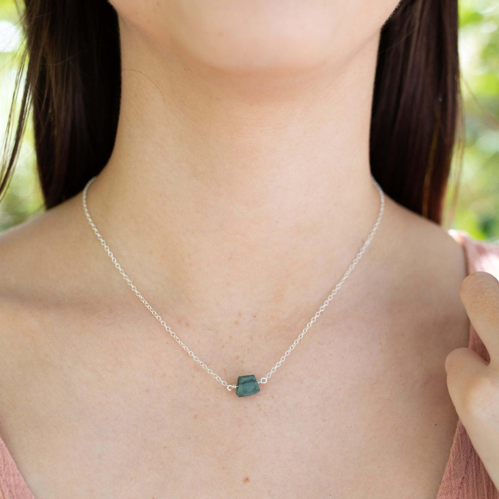 Tiny Raw Emerald Crystal Nugget Necklace - Tiny Raw Emerald Crystal Nugget Necklace - 14k Gold Fill - Luna Tide Handmade Crystal Jewellery
