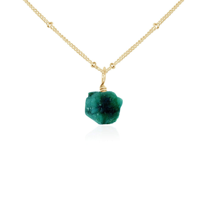 Tiny Raw Emerald Pendant Necklace - Tiny Raw Emerald Pendant Necklace - 14k Gold Fill / Satellite - Luna Tide Handmade Crystal Jewellery