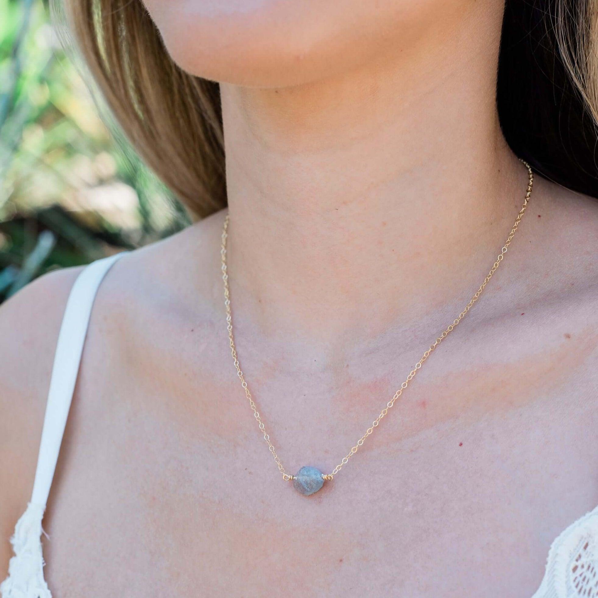 Tiny Raw Labradorite Crystal Nugget Necklace - Tiny Raw Labradorite Crystal Nugget Necklace - 14k Gold Fill - Luna Tide Handmade Crystal Jewellery