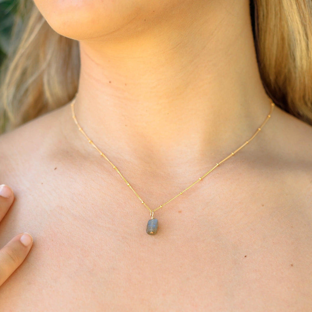 Tiny Raw Labradorite Pendant Necklace - Tiny Raw Labradorite Pendant Necklace - Sterling Silver / Cable - Luna Tide Handmade Crystal Jewellery