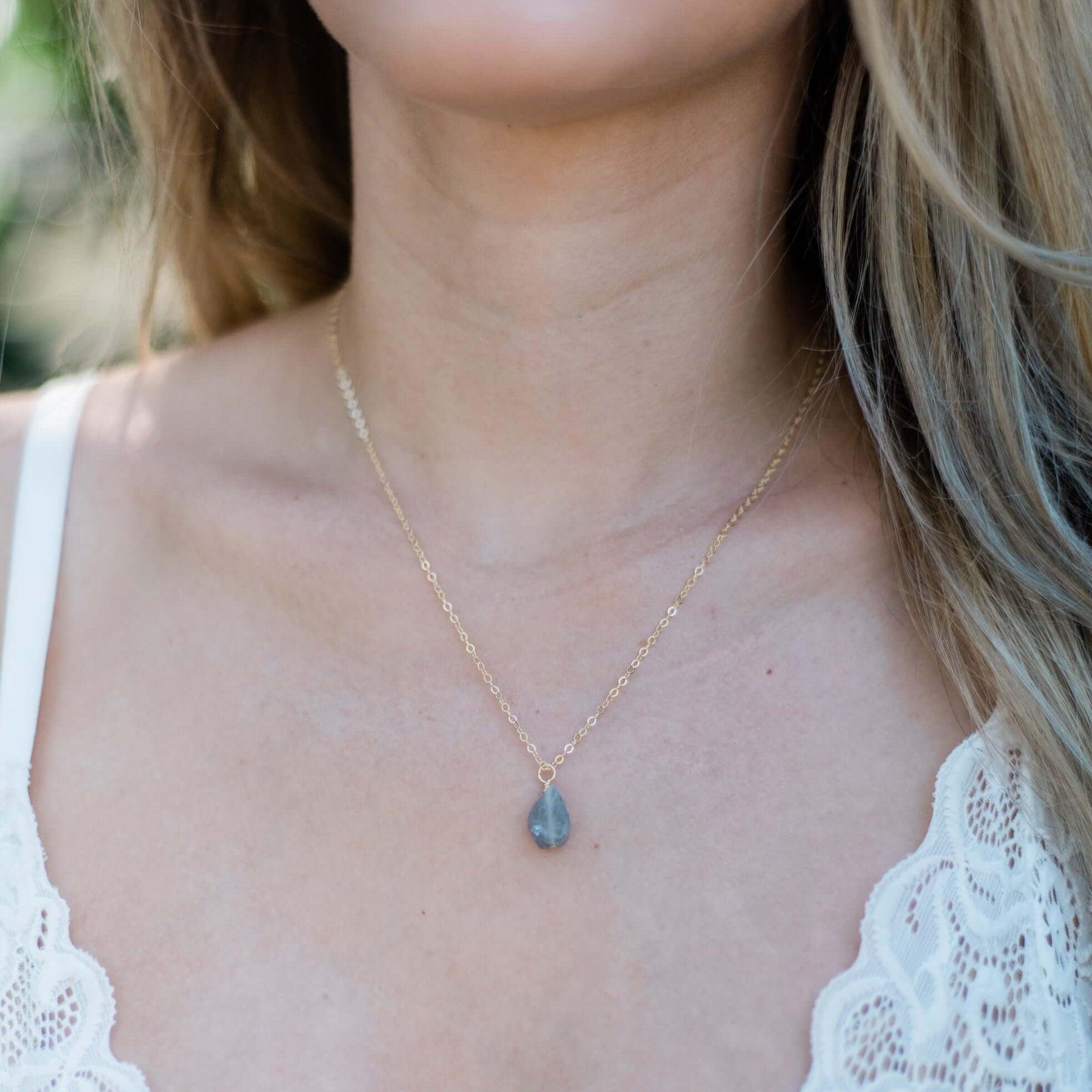 Tiny Raw Labradorite Pendant Necklace - Tiny Raw Labradorite Pendant Necklace - Sterling Silver / Cable - Luna Tide Handmade Crystal Jewellery