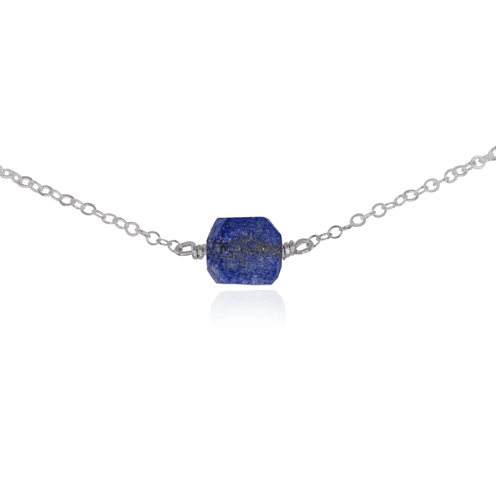 Tiny Raw Lapis Lazuli Crystal Nugget Choker - Tiny Raw Lapis Lazuli Crystal Nugget Choker - Stainless Steel - Luna Tide Handmade Crystal Jewellery