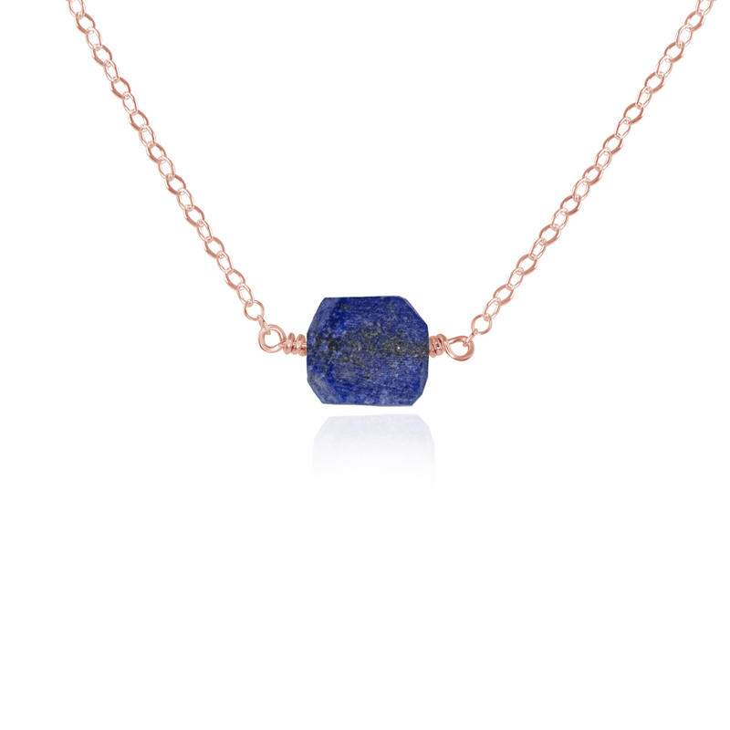 Tiny Raw Lapis Lazuli Crystal Nugget Necklace - Tiny Raw Lapis Lazuli Crystal Nugget Necklace - 14k Rose Gold Fill - Luna Tide Handmade Crystal Jewellery