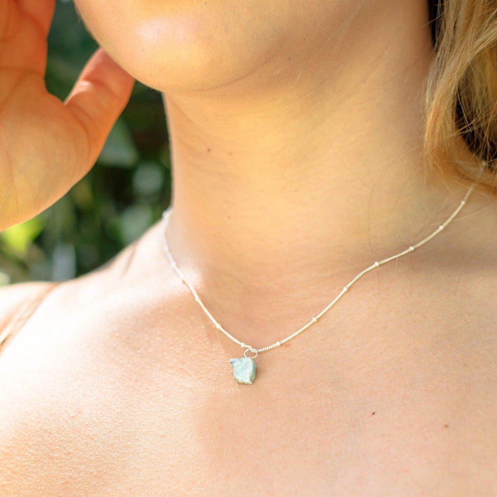 Tiny Raw Larimar Pendant Necklace - Tiny Raw Larimar Pendant Necklace - Sterling Silver / Cable - Luna Tide Handmade Crystal Jewellery