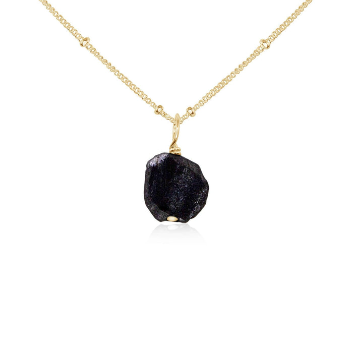Tiny Raw Obsidian Pendant Necklace - Tiny Raw Obsidian Pendant Necklace - 14k Gold Fill / Satellite - Luna Tide Handmade Crystal Jewellery