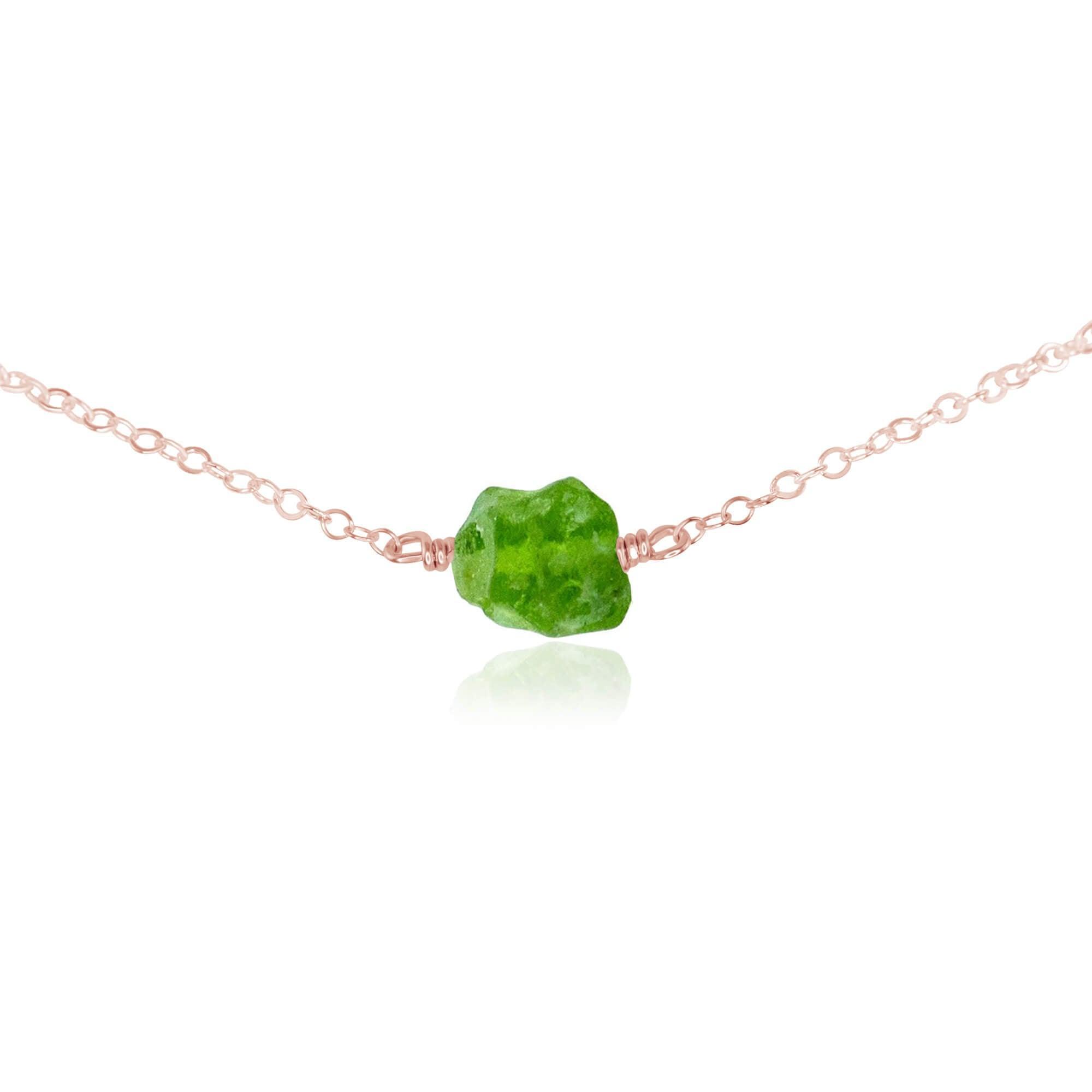 Tiny Raw Peridot Crystal Nugget Choker - Tiny Raw Peridot Crystal Nugget Choker - 14k Rose Gold Fill - Luna Tide Handmade Crystal Jewellery