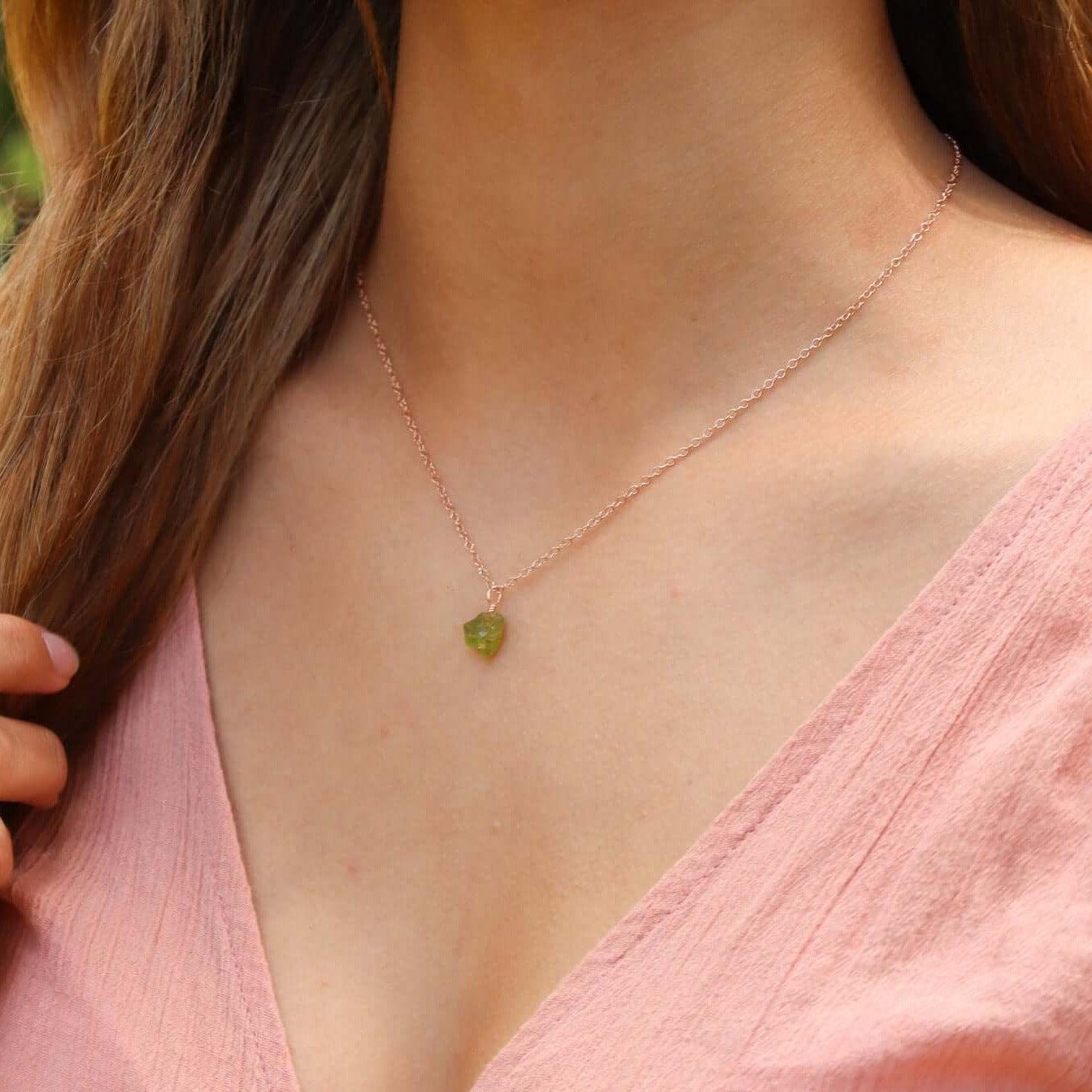 Tiny Raw Peridot Pendant Necklace - Tiny Raw Peridot Pendant Necklace - 14k Gold Fill / Cable - Luna Tide Handmade Crystal Jewellery