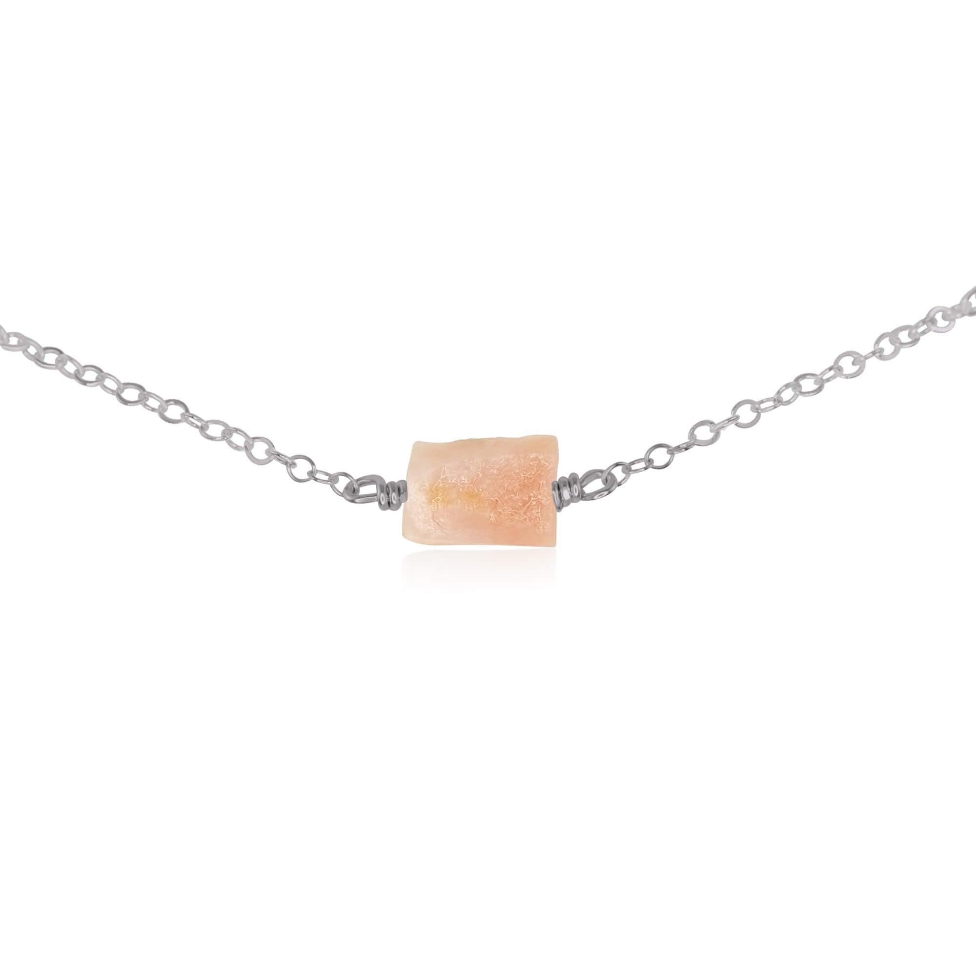 Tiny Raw Pink Peruvian Opal Crystal Nugget Choker - Tiny Raw Pink Peruvian Opal Crystal Nugget Choker - Stainless Steel - Luna Tide Handmade Crystal Jewellery