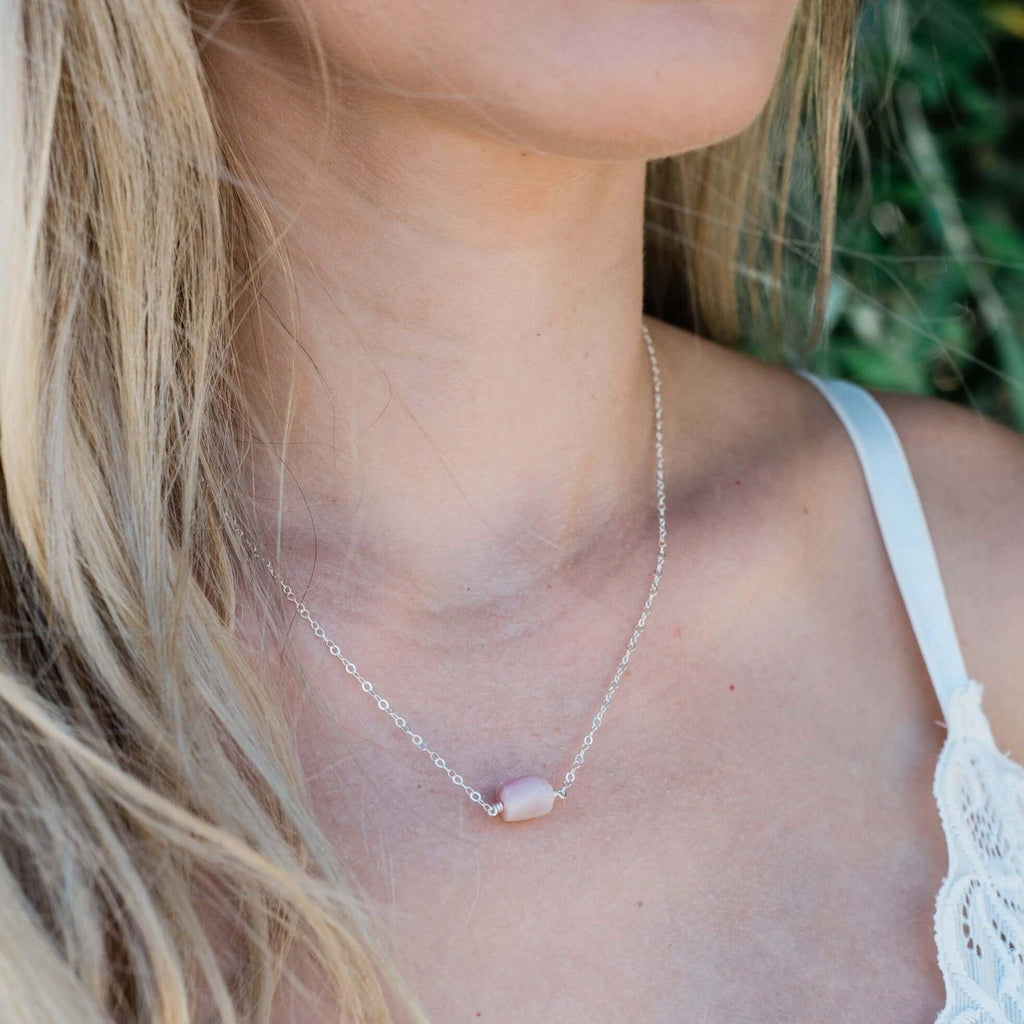 Tiny Raw Pink Peruvian Opal Crystal Nugget Necklace - Tiny Raw Pink Peruvian Opal Crystal Nugget Necklace - 14k Gold Fill - Luna Tide Handmade Crystal Jewellery