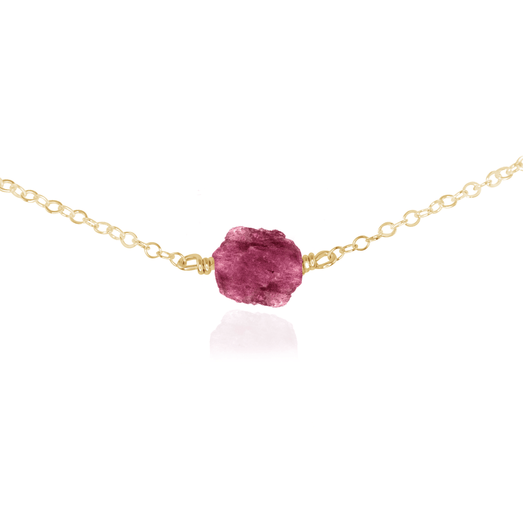 Tiny Raw Pink Tourmaline Crystal Nugget Choker - Tiny Raw Pink Tourmaline Crystal Nugget Choker - 14k Gold Fill - Luna Tide Handmade Crystal Jewellery