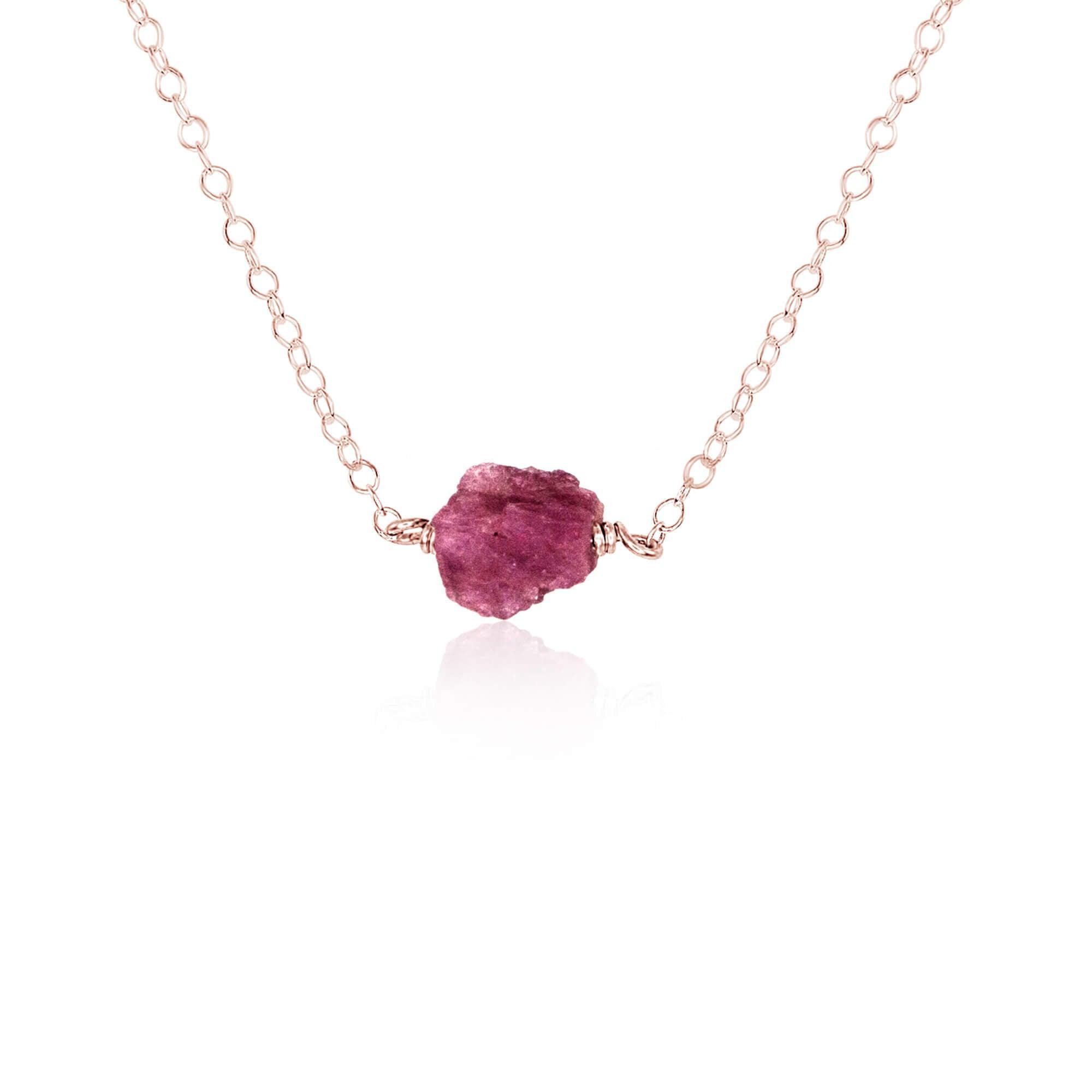 Tiny Raw Pink Tourmaline Crystal Nugget Necklace - Tiny Raw Pink Tourmaline Crystal Nugget Necklace - 14k Rose Gold Fill - Luna Tide Handmade Crystal Jewellery