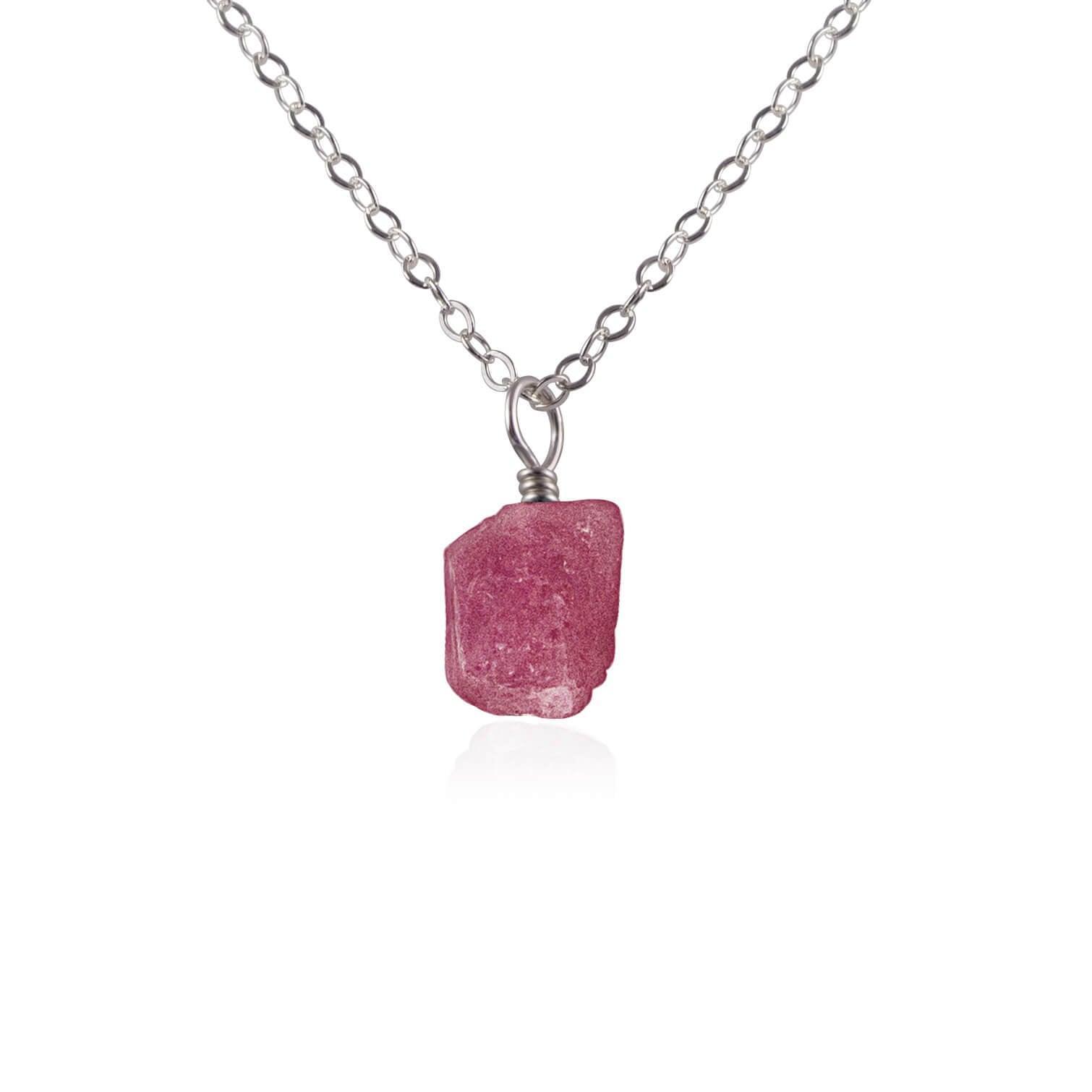 Tiny Raw Pink Tourmaline Pendant Necklace - Tiny Raw Pink Tourmaline Pendant Necklace - Stainless Steel / Cable - Luna Tide Handmade Crystal Jewellery