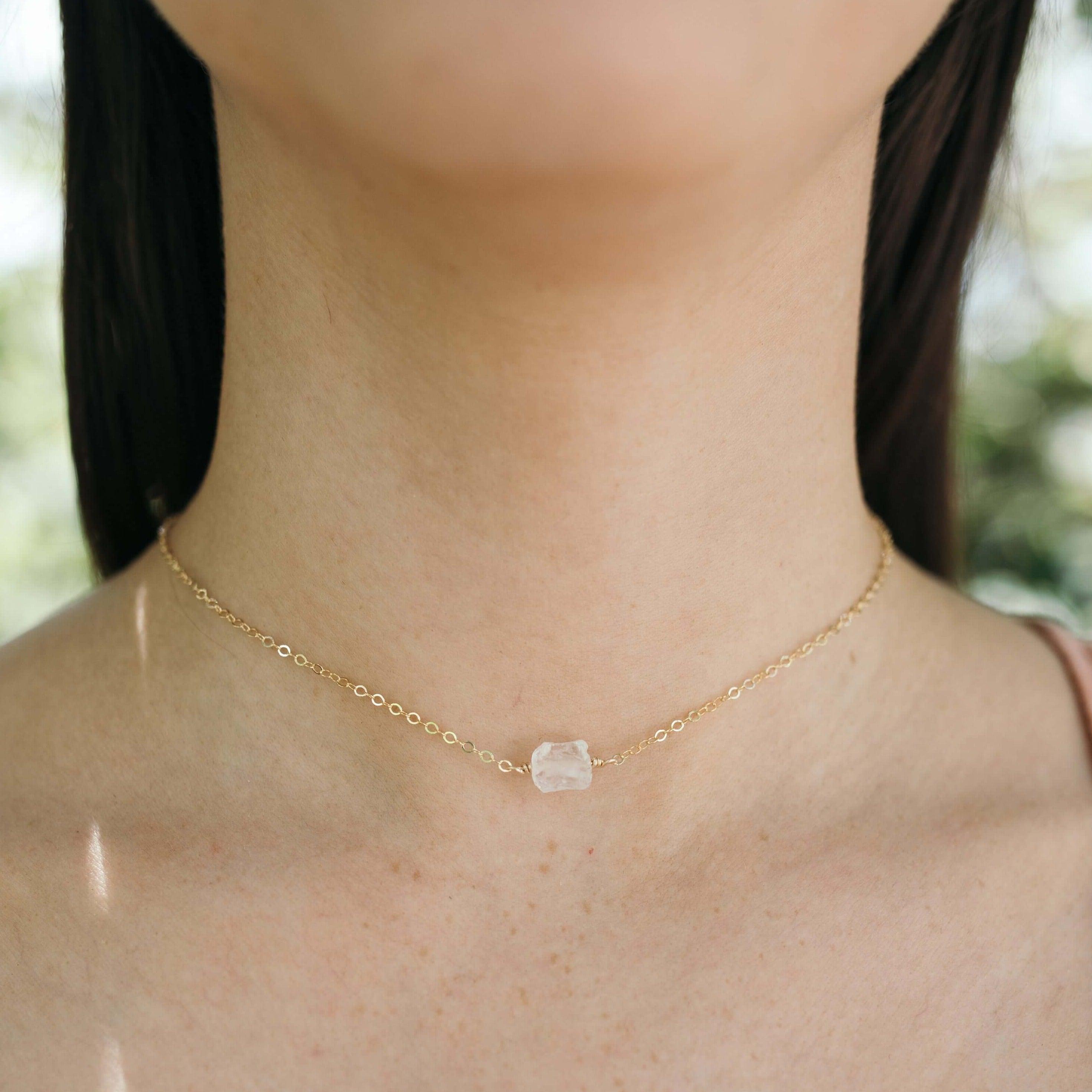 Tiny Raw Quartz Crystal Nugget Choker - Tiny Raw Quartz Crystal Nugget Choker - 14k Rose Gold Fill - Luna Tide Handmade Crystal Jewellery