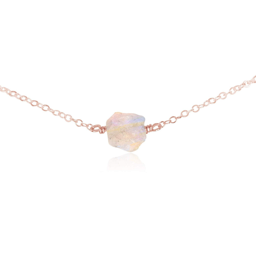 Tiny Raw Rainbow Moonstone Crystal Nugget Choker - Tiny Raw Rainbow Moonstone Crystal Nugget Choker - 14k Rose Gold Fill - Luna Tide Handmade Crystal Jewellery