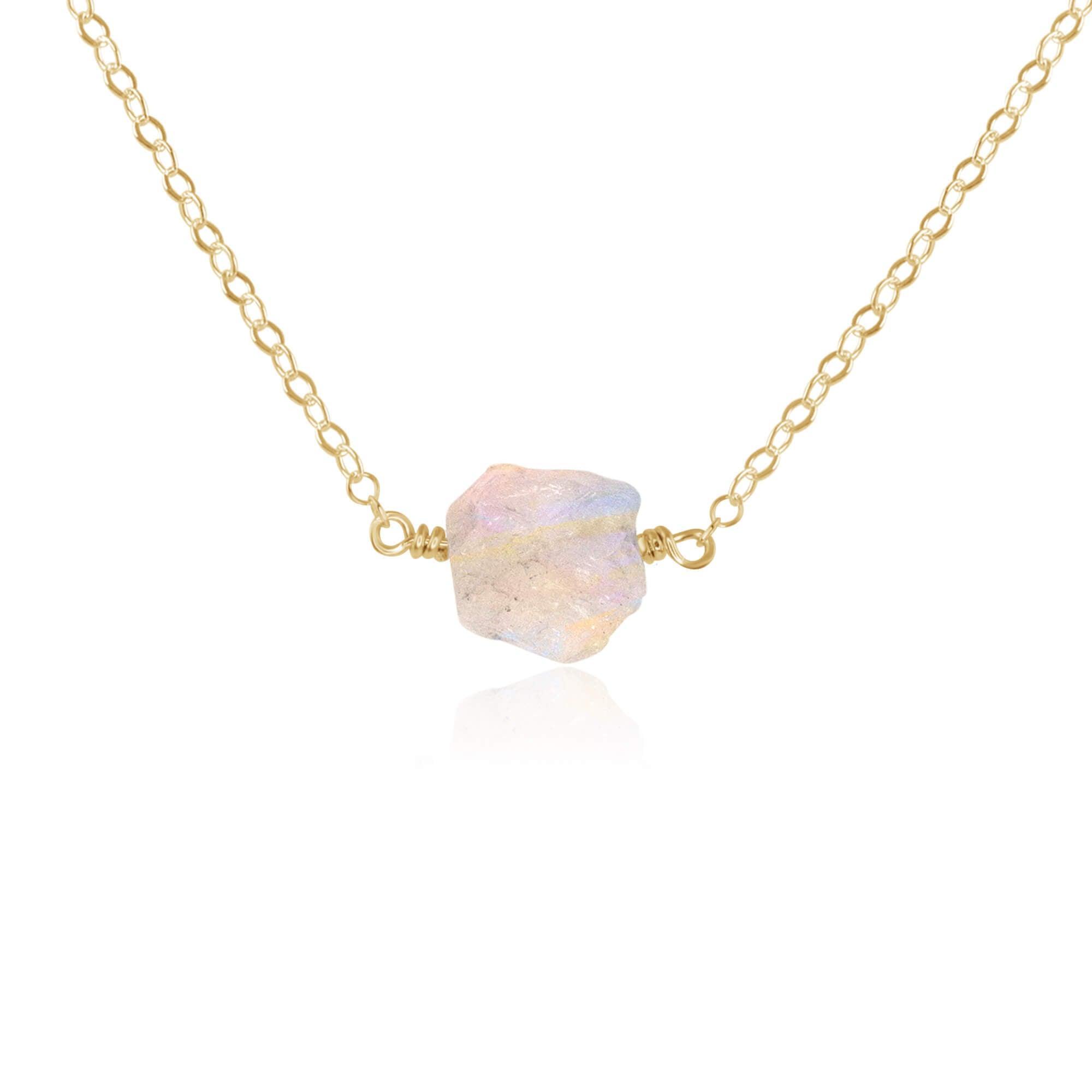 Tiny Raw Rainbow Moonstone Crystal Nugget Necklace - Tiny Raw Rainbow Moonstone Crystal Nugget Necklace - 14k Gold Fill - Luna Tide Handmade Crystal Jewellery