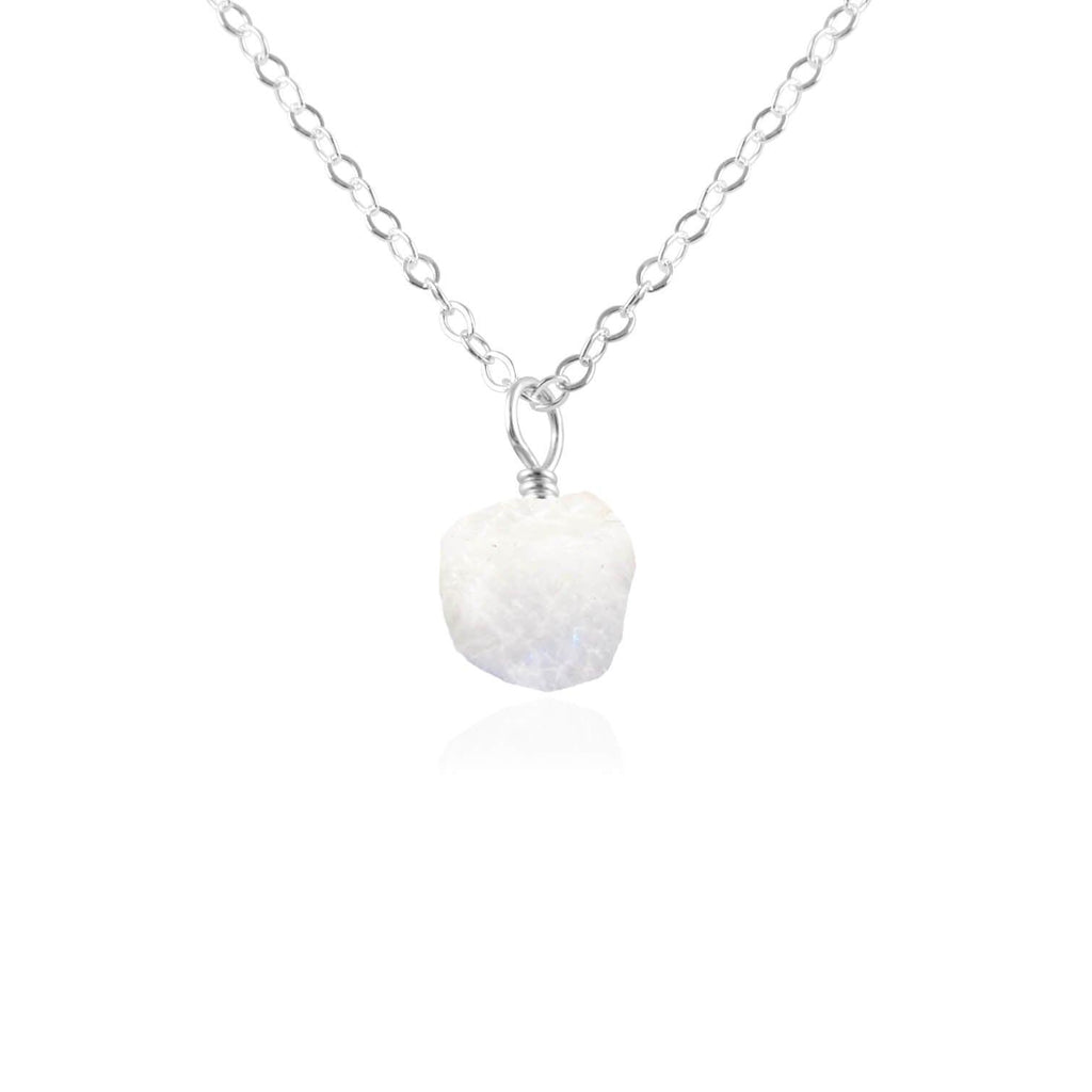 Tiny Raw Rainbow Moonstone Pendant Necklace - Tiny Raw Rainbow Moonstone Pendant Necklace - Sterling Silver / Cable - Luna Tide Handmade Crystal Jewellery