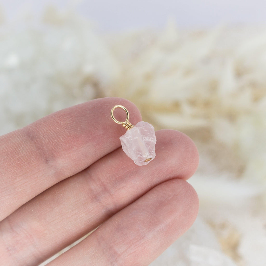 Tiny Raw Rose Quartz Crystal Pendant - Tiny Raw Rose Quartz Crystal Pendant - 14k Gold Fill - Luna Tide Handmade Crystal Jewellery