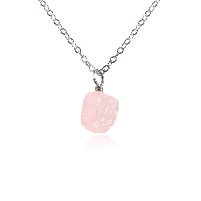 Tiny Raw Rose Quartz Pendant Necklace