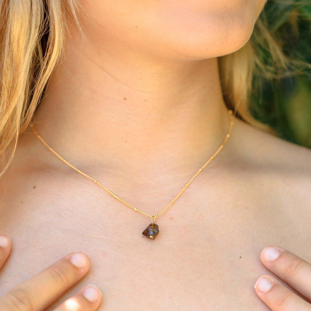 Tiny Raw Smoky Quartz Pendant Necklace - Tiny Raw Smoky Quartz Pendant Necklace - Sterling Silver / Cable - Luna Tide Handmade Crystal Jewellery