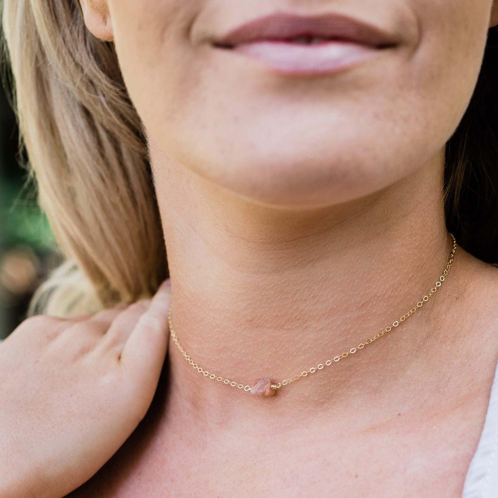 Tiny Raw Sunstone Crystal Nugget Choker - Tiny Raw Sunstone Crystal Nugget Choker - 14k Gold Fill - Luna Tide Handmade Crystal Jewellery