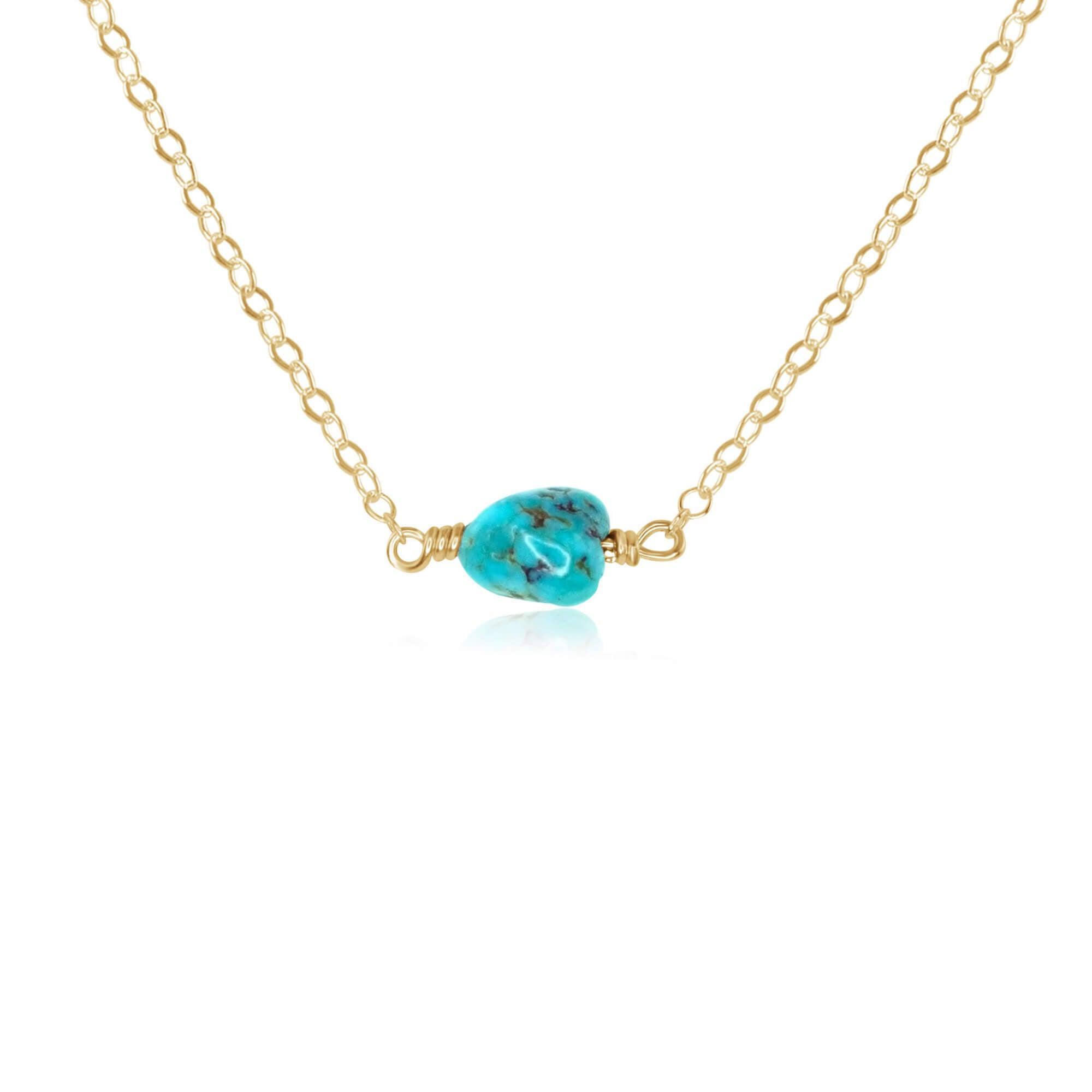 Tiny Raw Turquoise Crystal Nugget Necklace - Tiny Raw Turquoise Crystal Nugget Necklace - 14k Gold Fill - Luna Tide Handmade Crystal Jewellery