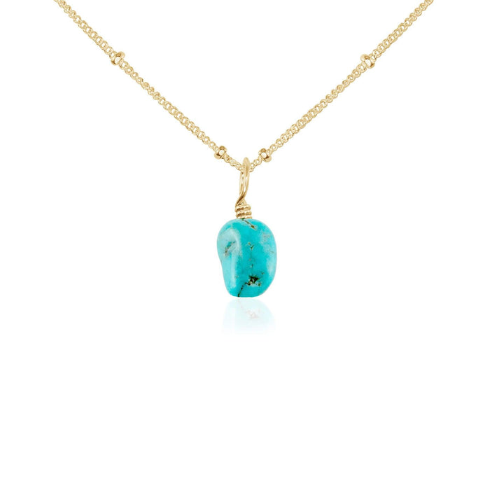 Tiny Raw Turquoise Pendant Necklace - Tiny Raw Turquoise Pendant Necklace - 14k Gold Fill / Satellite - Luna Tide Handmade Crystal Jewellery