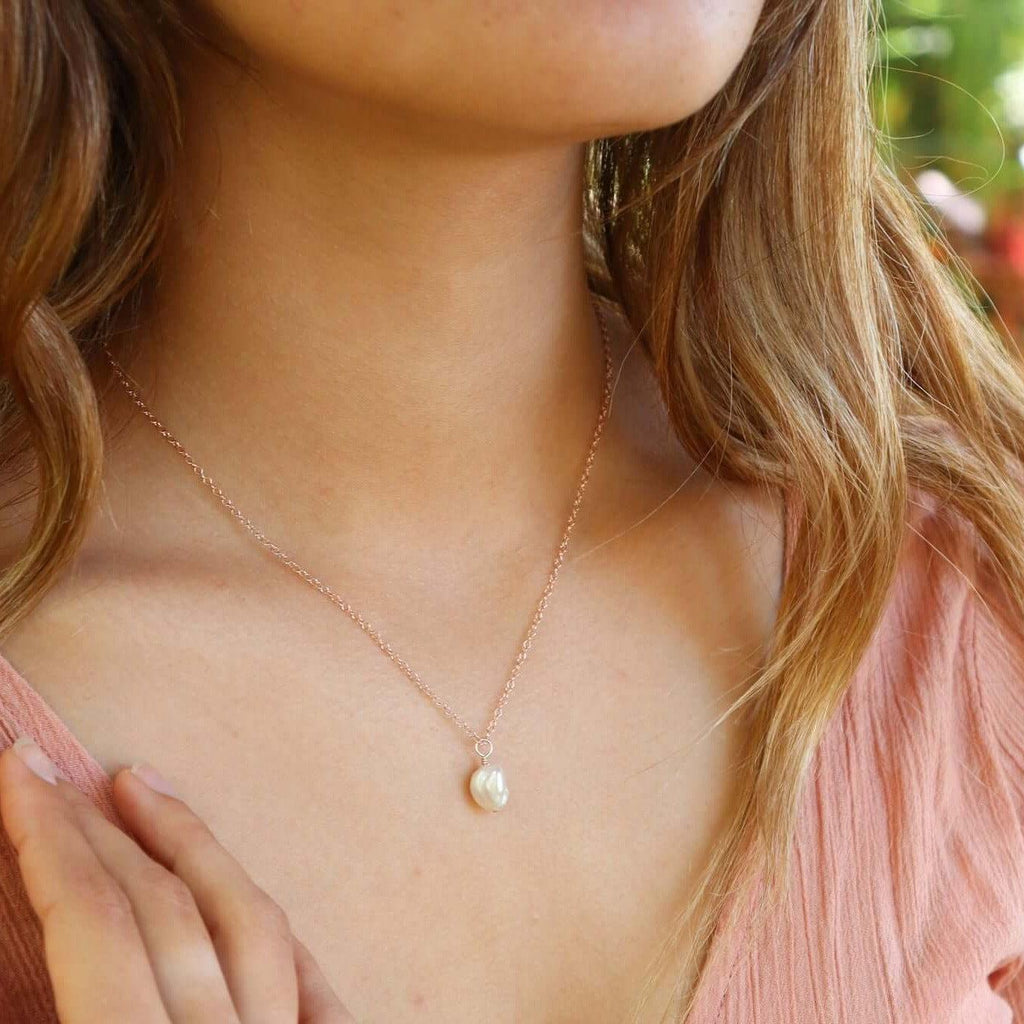 Tiny Raw White Freshwater Pearl Pendant Necklace - Tiny Raw White Freshwater Pearl Pendant Necklace - 14k Gold Fill / Cable - Luna Tide Handmade Crystal Jewellery