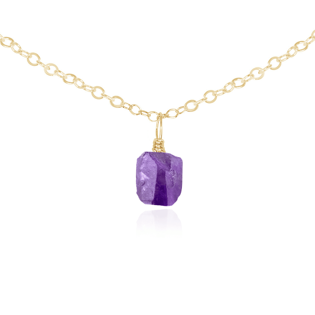 Tiny Rough Amethyst Gemstone Pendant Choker - Tiny Rough Amethyst Gemstone Pendant Choker - 14k Gold Fill / Cable - Luna Tide Handmade Crystal Jewellery