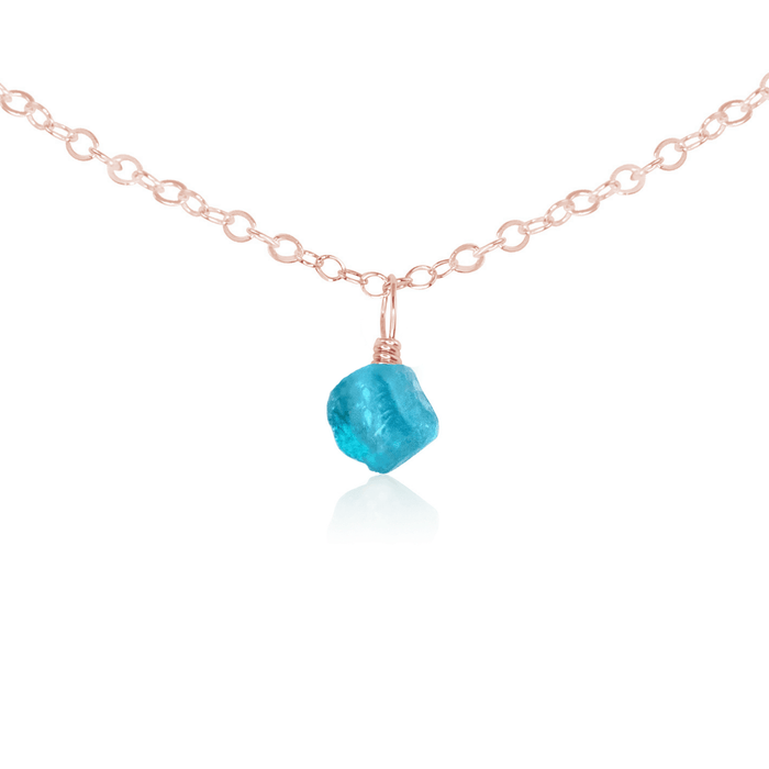 Tiny Rough Apatite Gemstone Pendant Choker - Tiny Rough Apatite Gemstone Pendant Choker - 14k Rose Gold Fill / Cable - Luna Tide Handmade Crystal Jewellery