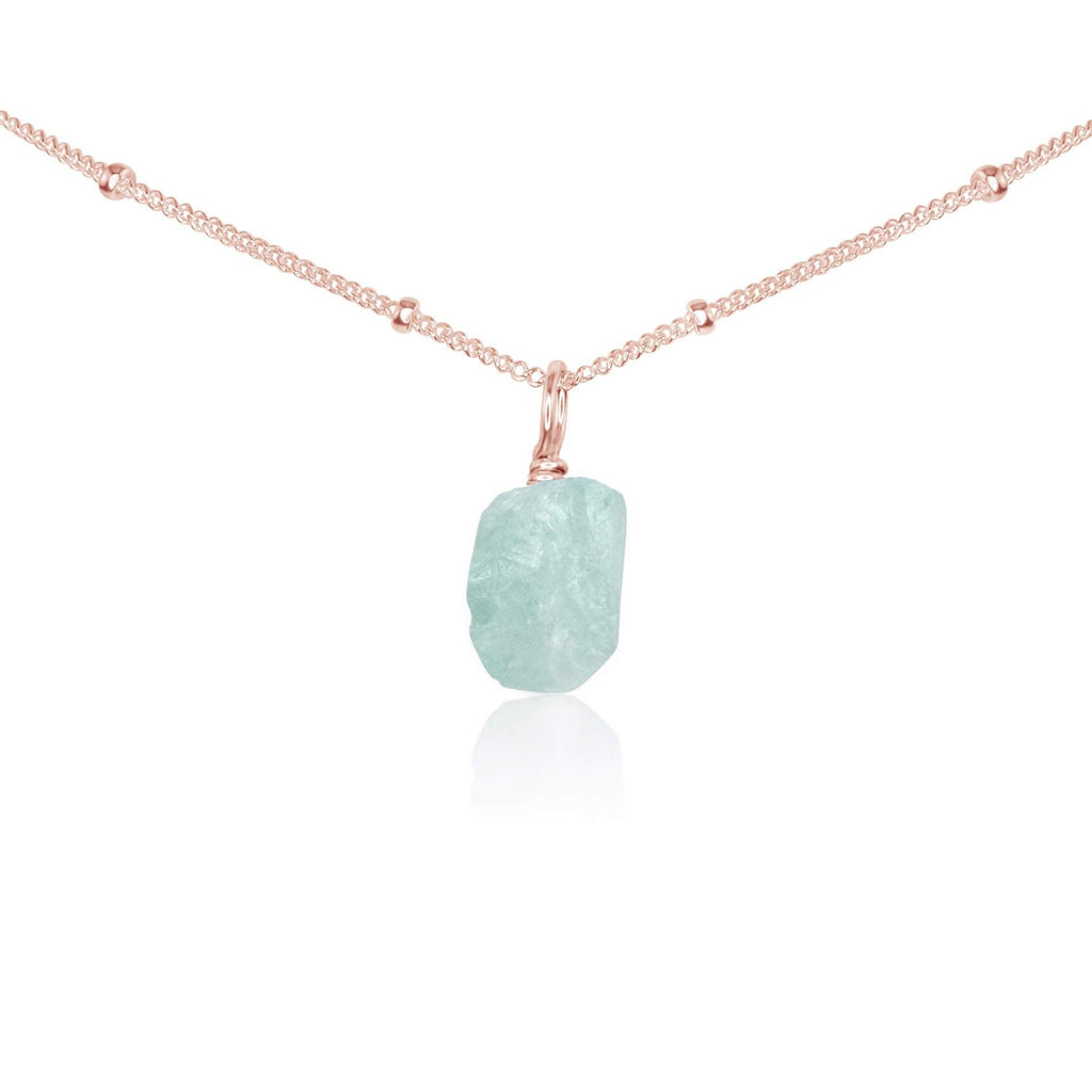 Tiny Rough Aquamarine Gemstone Pendant Choker - Tiny Rough Aquamarine Gemstone Pendant Choker - 14k Rose Gold Fill / Satellite - Luna Tide Handmade Crystal Jewellery