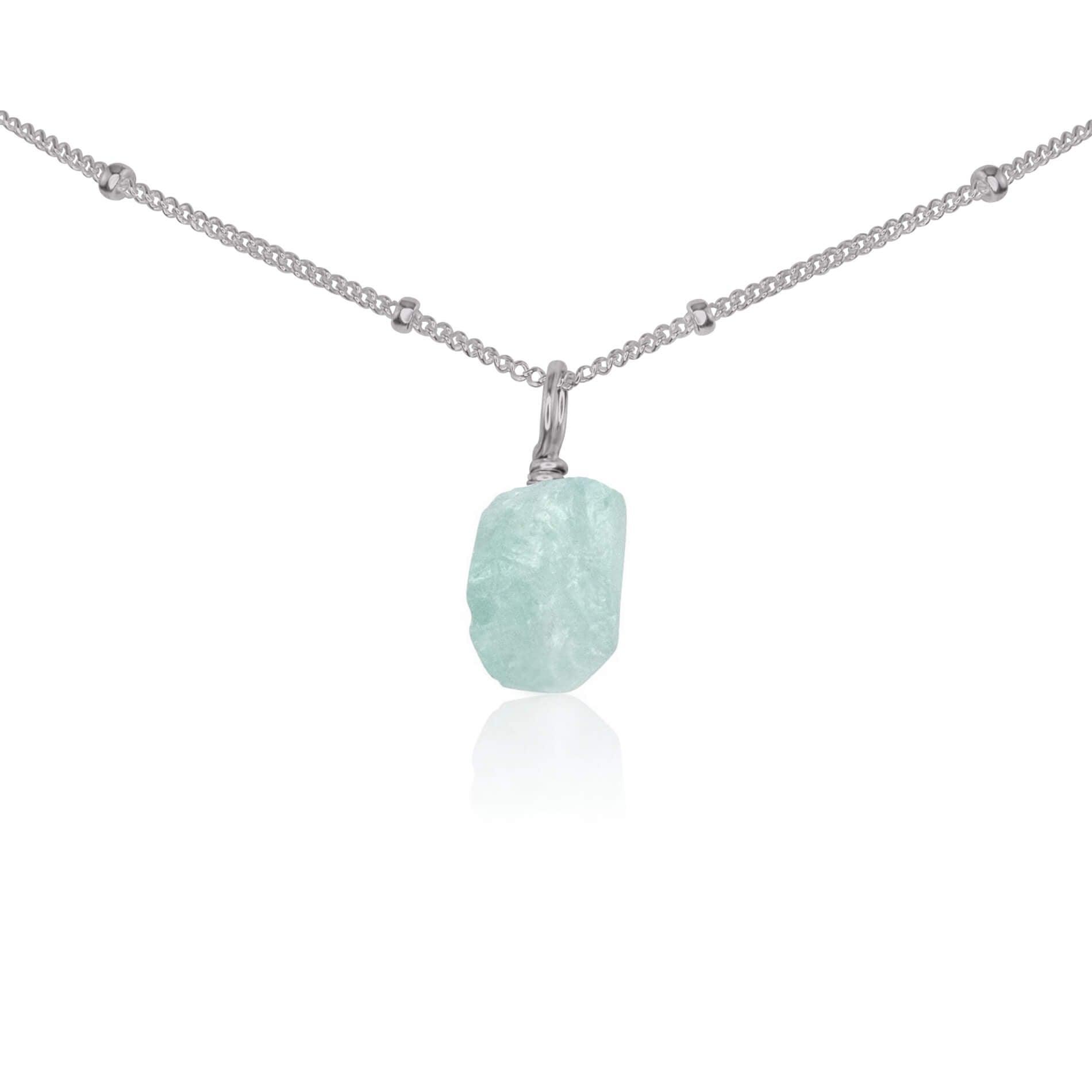 Tiny Rough Aquamarine Gemstone Pendant Choker - Tiny Rough Aquamarine Gemstone Pendant Choker - Stainless Steel / Satellite - Luna Tide Handmade Crystal Jewellery