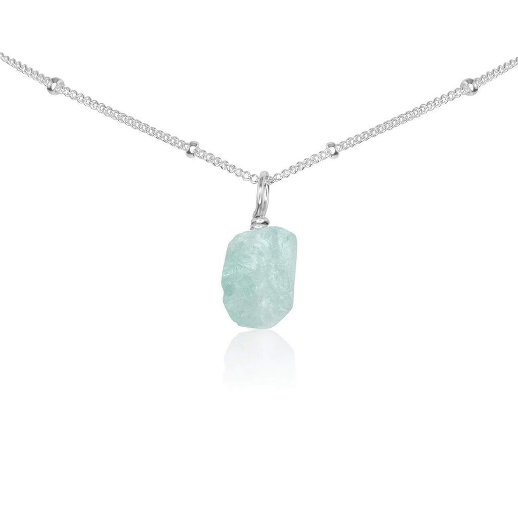 Tiny Rough Aquamarine Gemstone Pendant Choker - Tiny Rough Aquamarine Gemstone Pendant Choker - Sterling Silver / Satellite - Luna Tide Handmade Crystal Jewellery