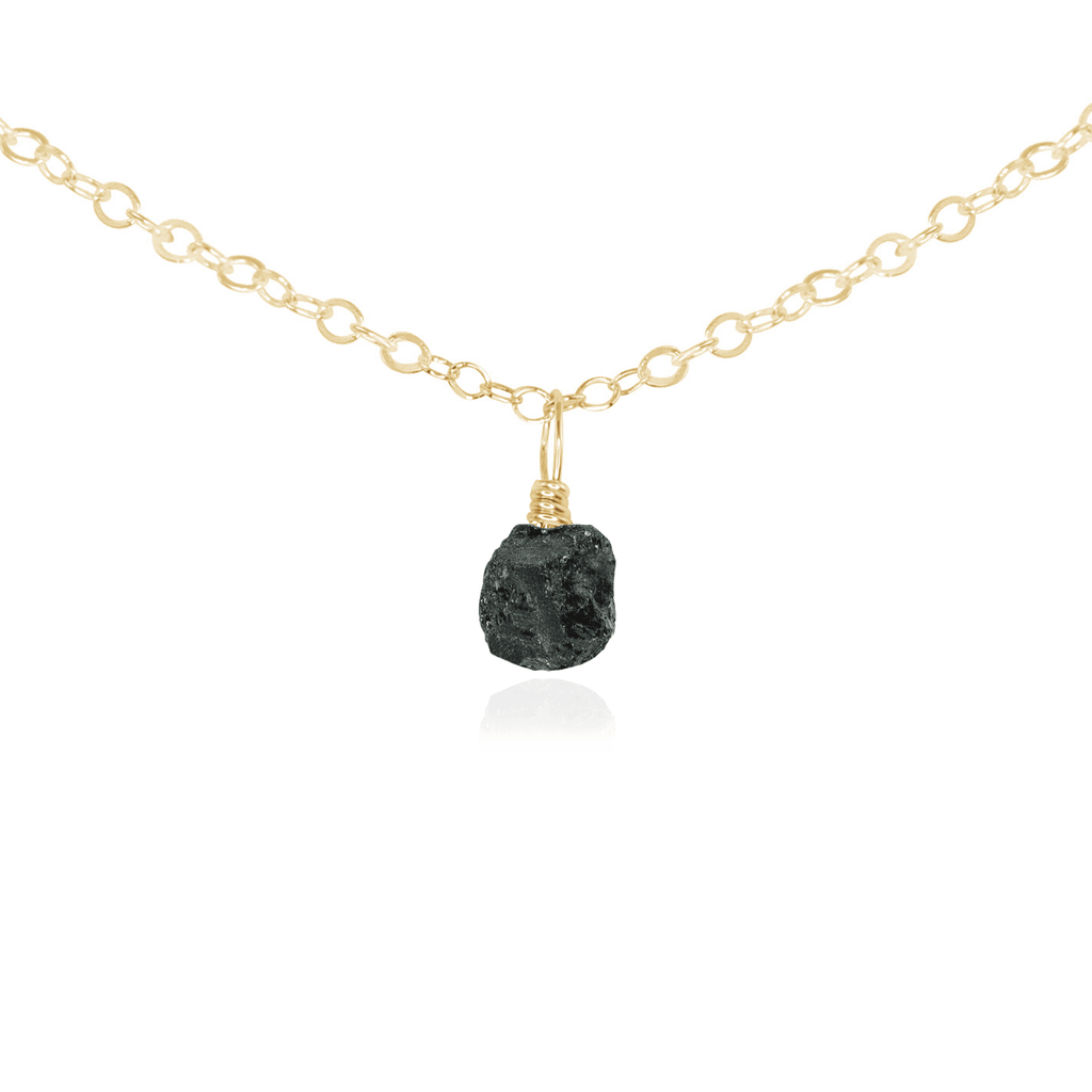 Tiny Rough Black Tourmaline Gemstone Pendant Choker - Tiny Rough Black Tourmaline Gemstone Pendant Choker - 14k Gold Fill / Cable - Luna Tide Handmade Crystal Jewellery