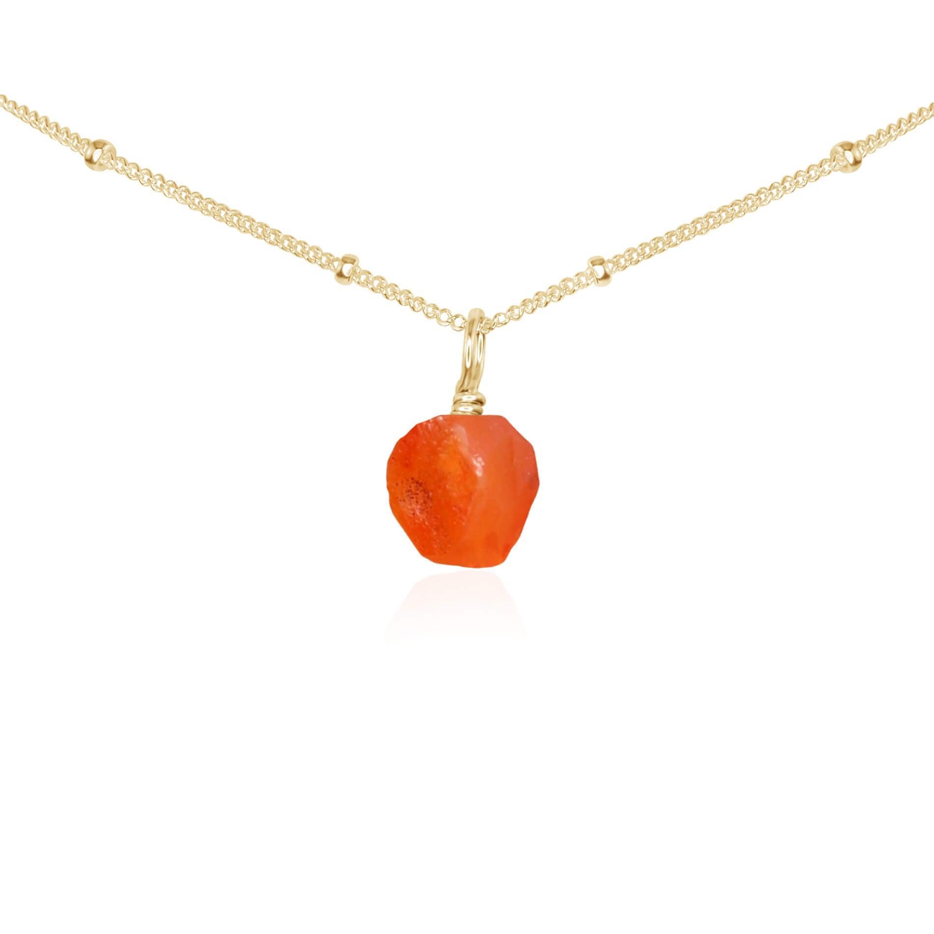 Tiny Rough Carnelian Gemstone Pendant Choker - Tiny Rough Carnelian Gemstone Pendant Choker - 14k Gold Fill / Satellite - Luna Tide Handmade Crystal Jewellery