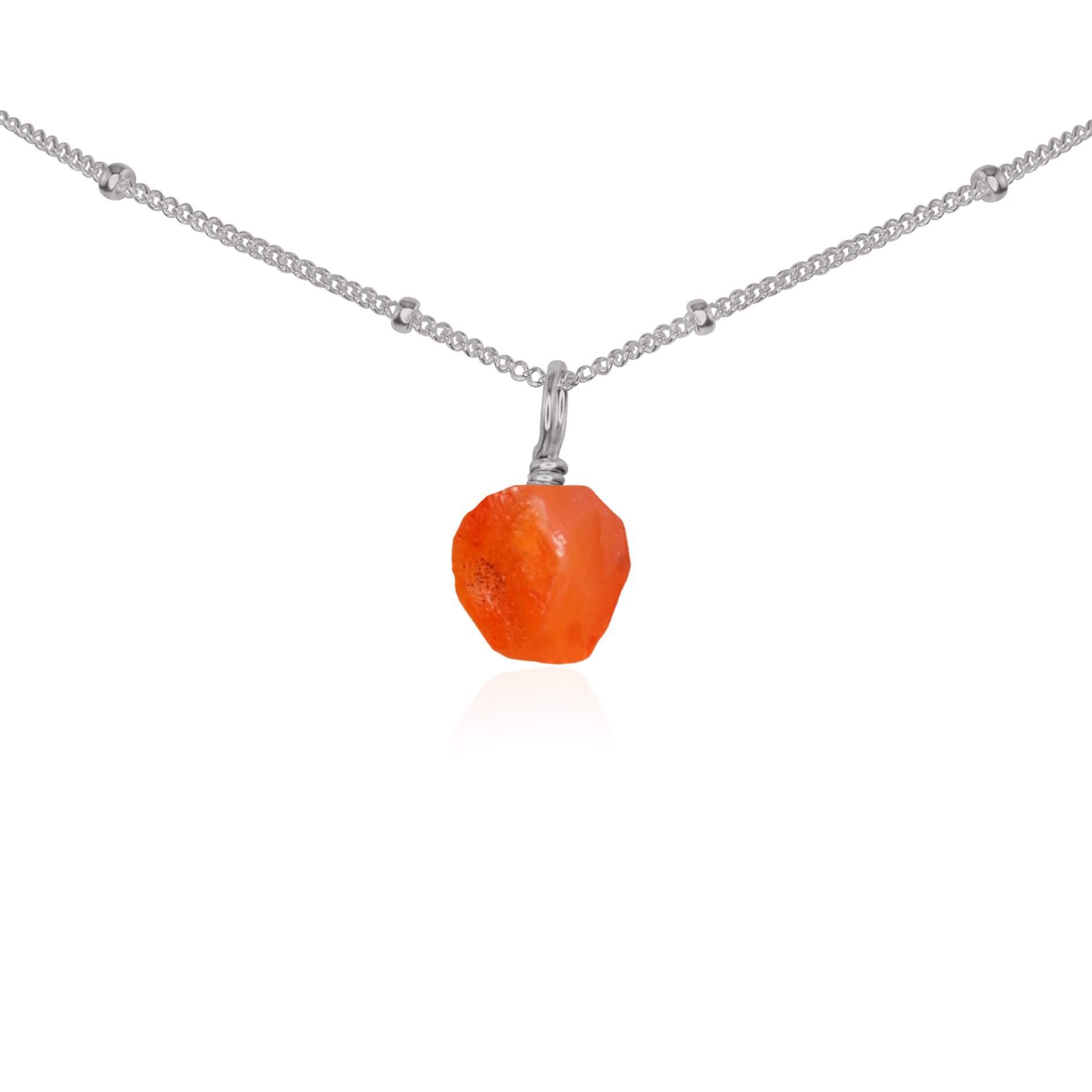 Tiny Rough Carnelian Gemstone Pendant Choker - Tiny Rough Carnelian Gemstone Pendant Choker - Stainless Steel / Satellite - Luna Tide Handmade Crystal Jewellery