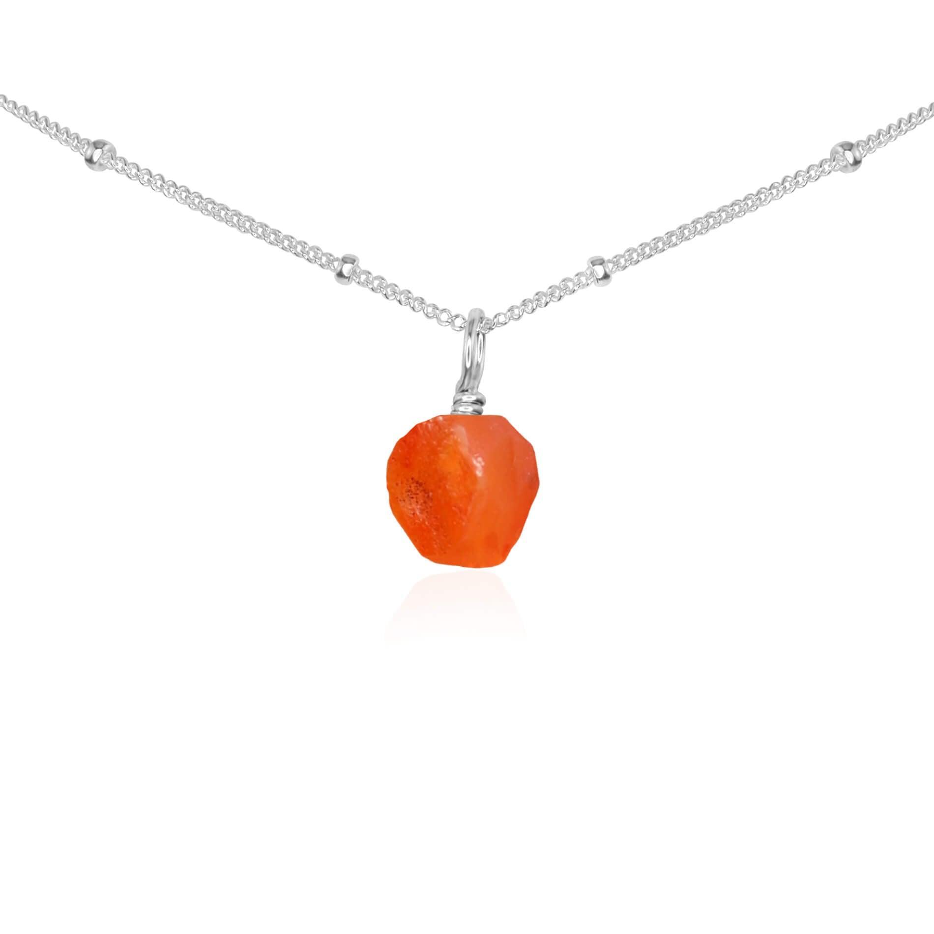 Tiny Rough Carnelian Gemstone Pendant Choker - Tiny Rough Carnelian Gemstone Pendant Choker - Sterling Silver / Satellite - Luna Tide Handmade Crystal Jewellery